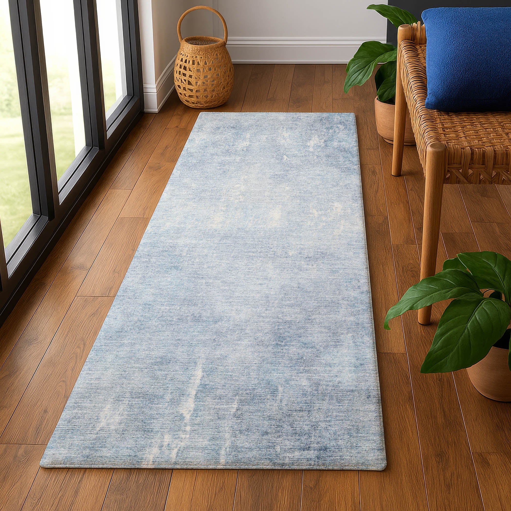 Dubrovnik Machine Washable Transitional Sky Blue Rug 2'3" x 7'6" #shape_Runner
