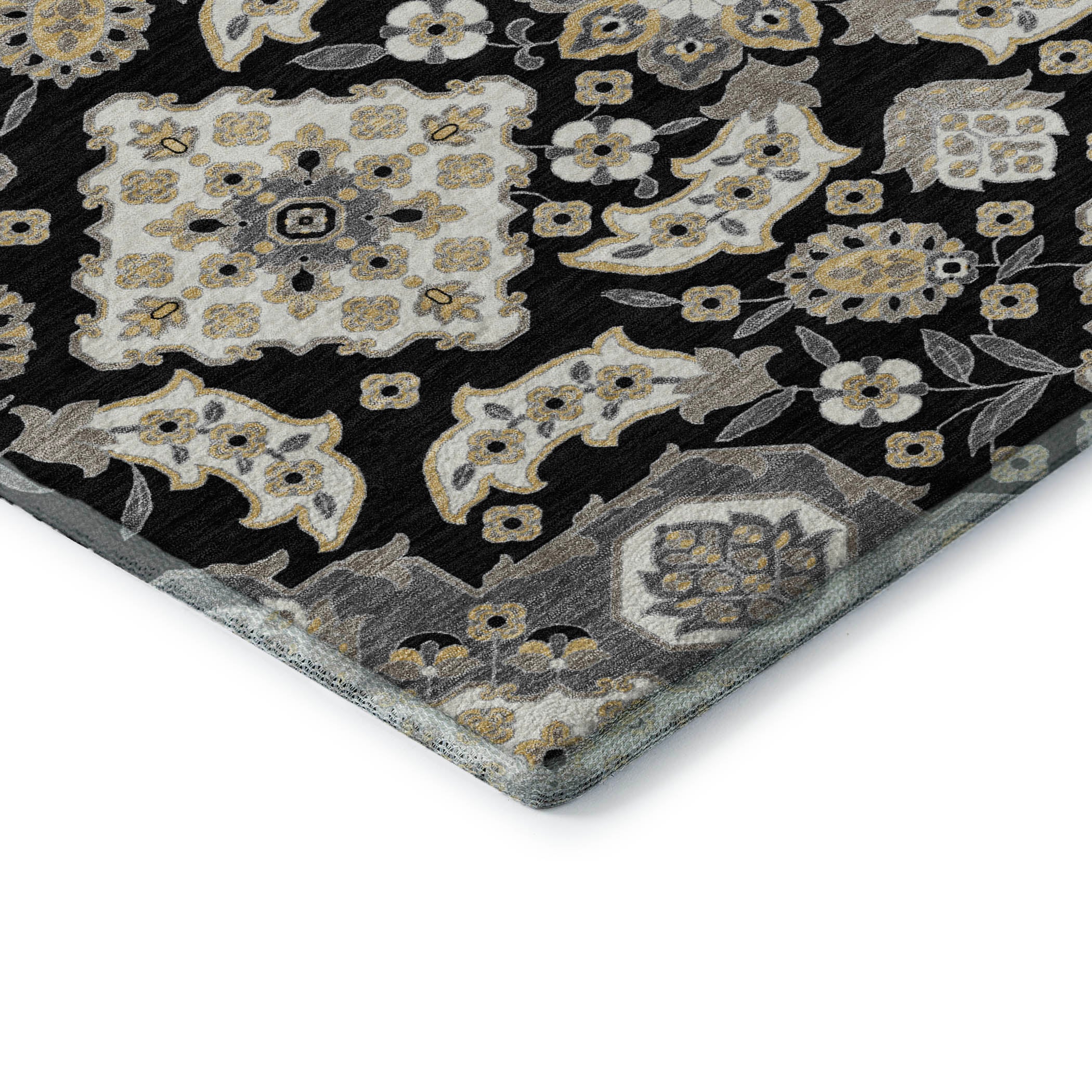 Seville Machine Washable Traditional Black Rug 1'8" x 2'6" #shape_Rectangle