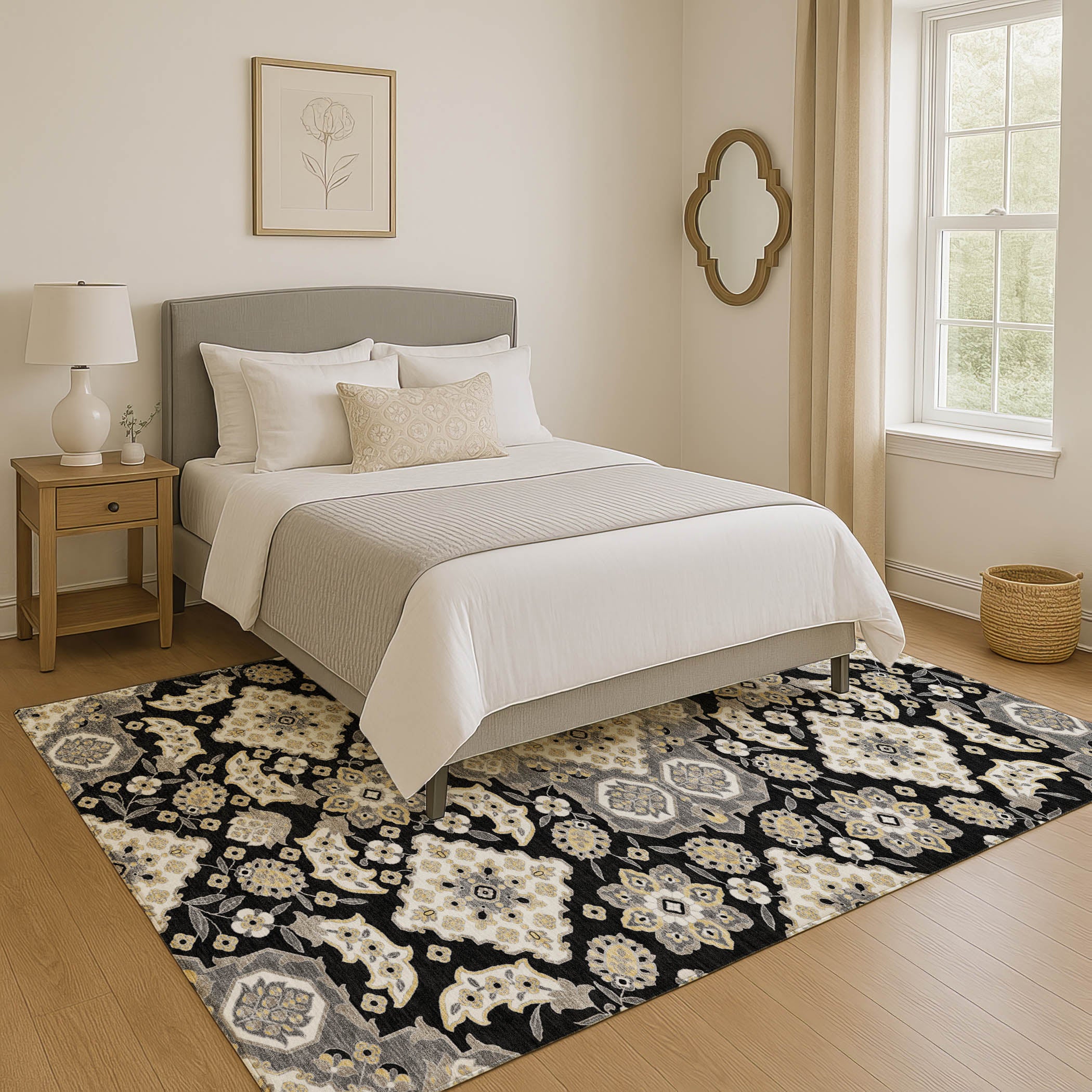 Seville Machine Washable Traditional Black Rug 2'6" x 3'10" #shape_Rectangle