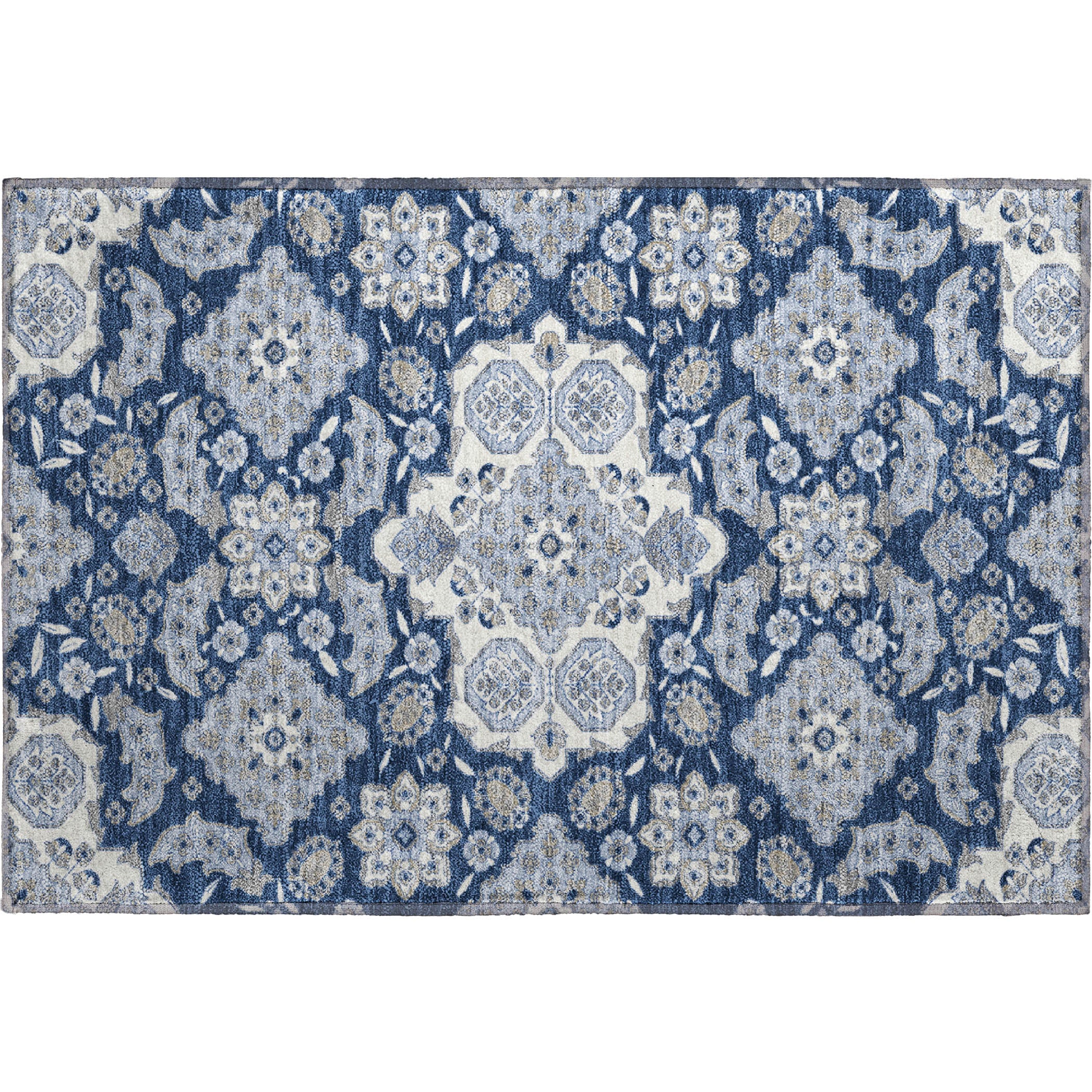 Seville Machine Washable Traditional Blue Rug 1'8" x 2'6" #shape_Rectangle
