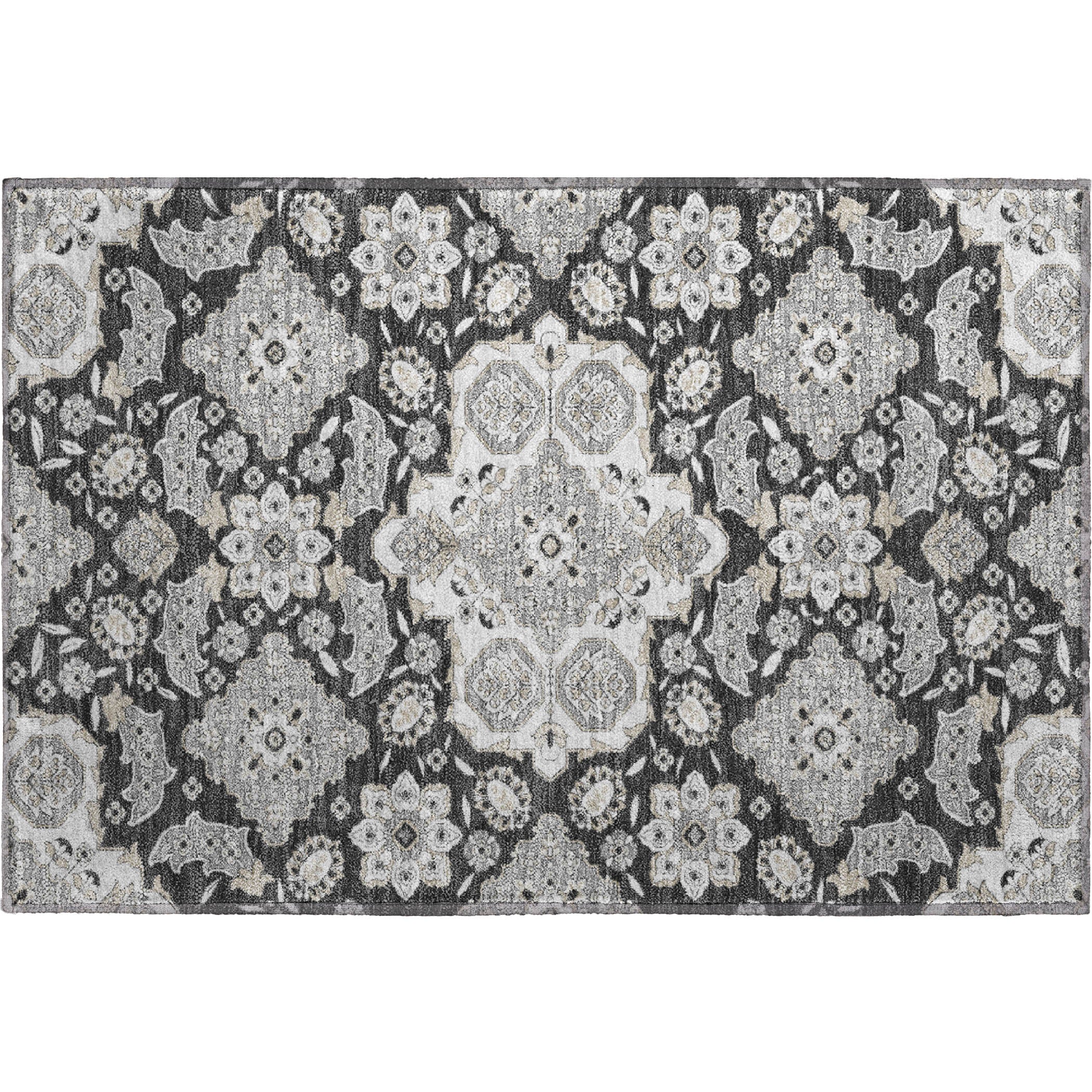 Seville Machine Washable Traditional Charcoal Gray Rug 1'8" x 2'6" #shape_Rectangle