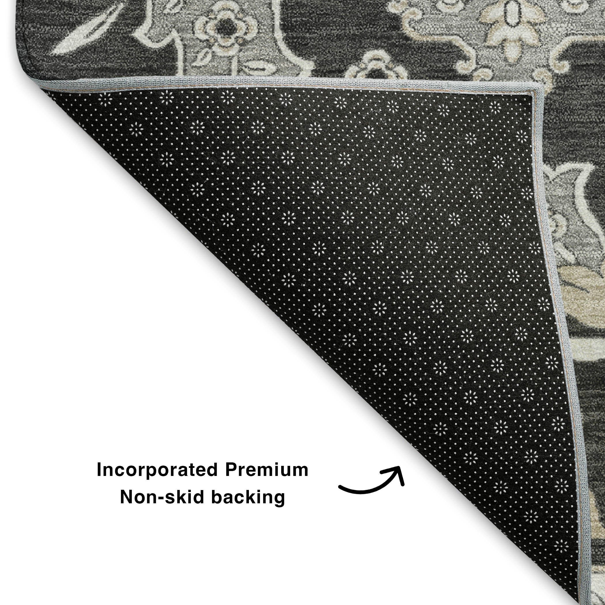 Seville Machine Washable Traditional Charcoal Gray Rug 1'8" x 2'6" #shape_Rectangle