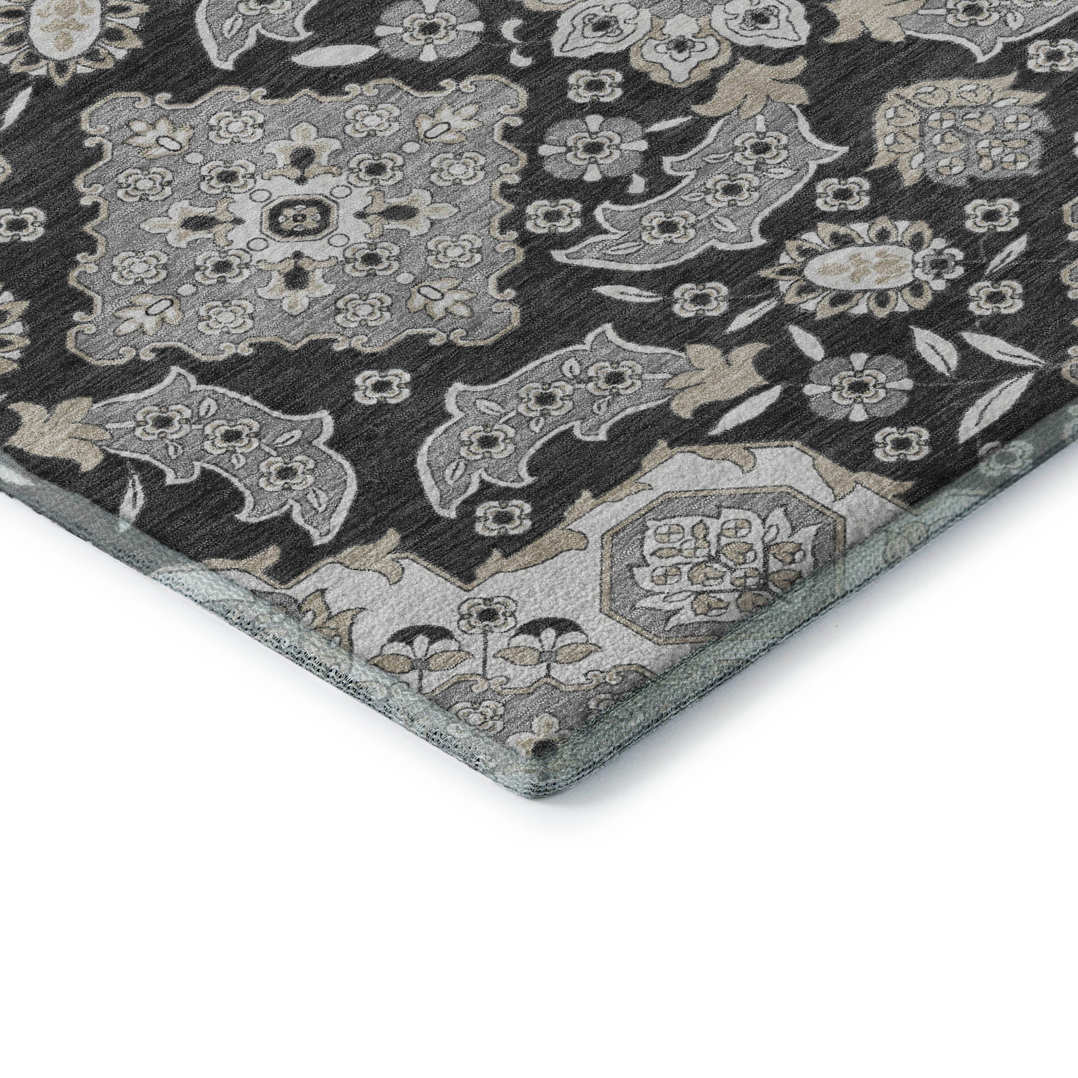 Seville Machine Washable Traditional Charcoal Gray Rug 1'8" x 2'6" #shape_Rectangle
