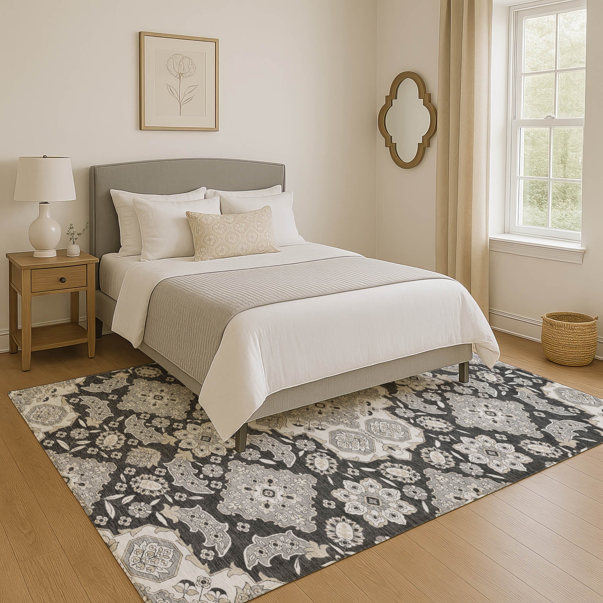 Seville Machine Washable Traditional Charcoal Gray Rug 2'6" x 3'10" #shape_Rectangle