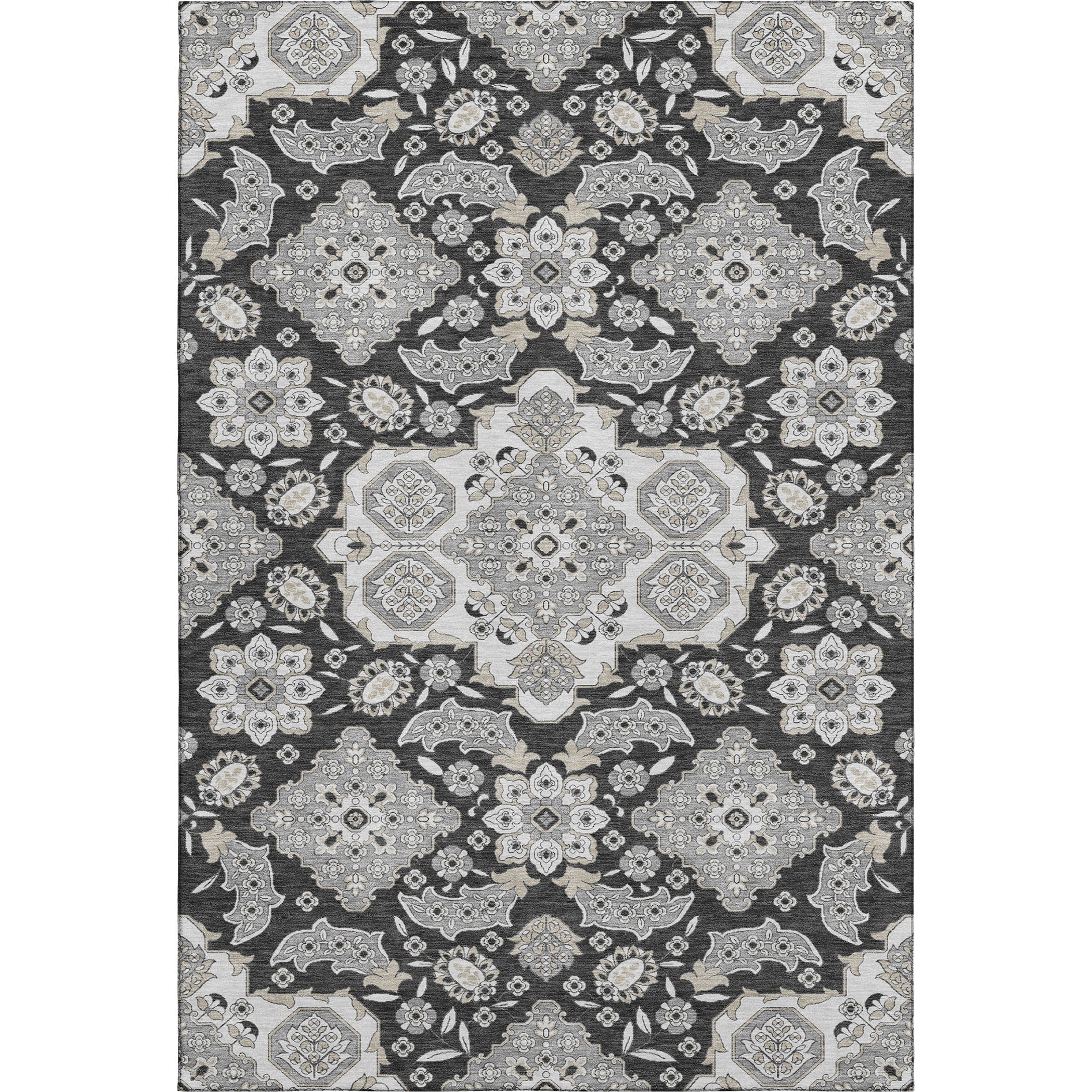 Seville Machine Washable Traditional Charcoal Gray Rug 2'6" x 3'10" #shape_Rectangle