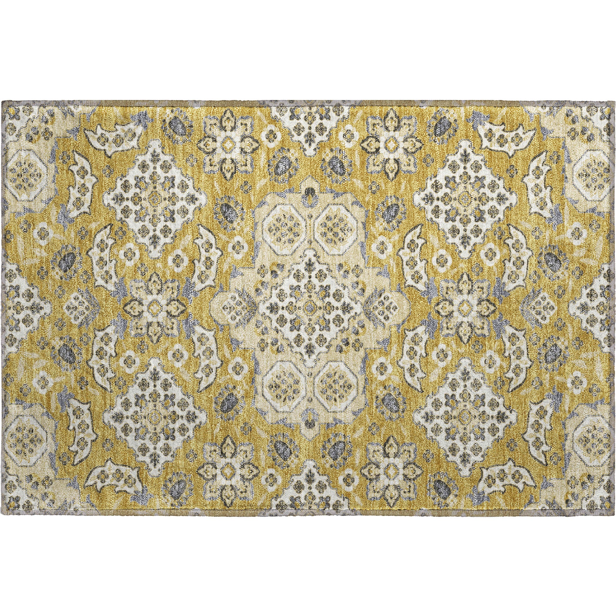 Seville Machine Washable Traditional Gold Rug 1'8" x 2'6" #shape_Rectangle