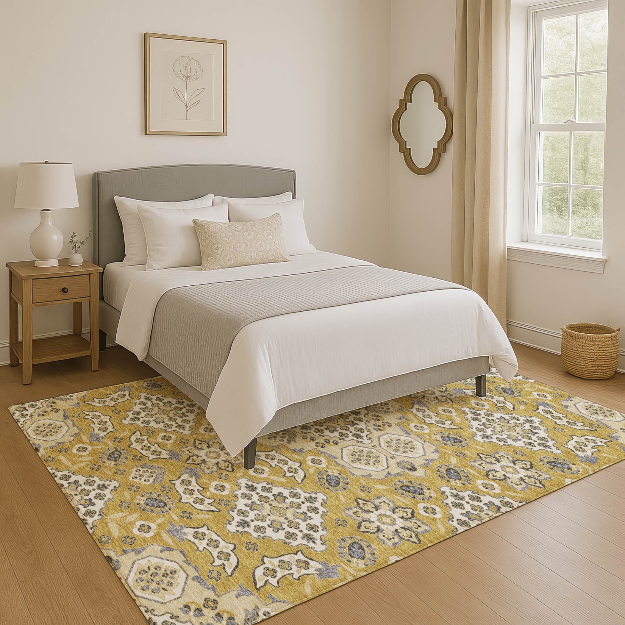 Seville Machine Washable Traditional Gold Rug 2'6" x 3'10" #shape_Rectangle