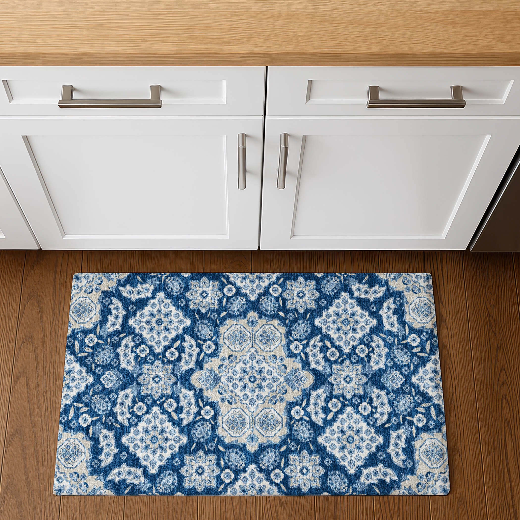 Seville Machine Washable Traditional Navy Blue Rug 1'8" x 2'6" #shape_Rectangle