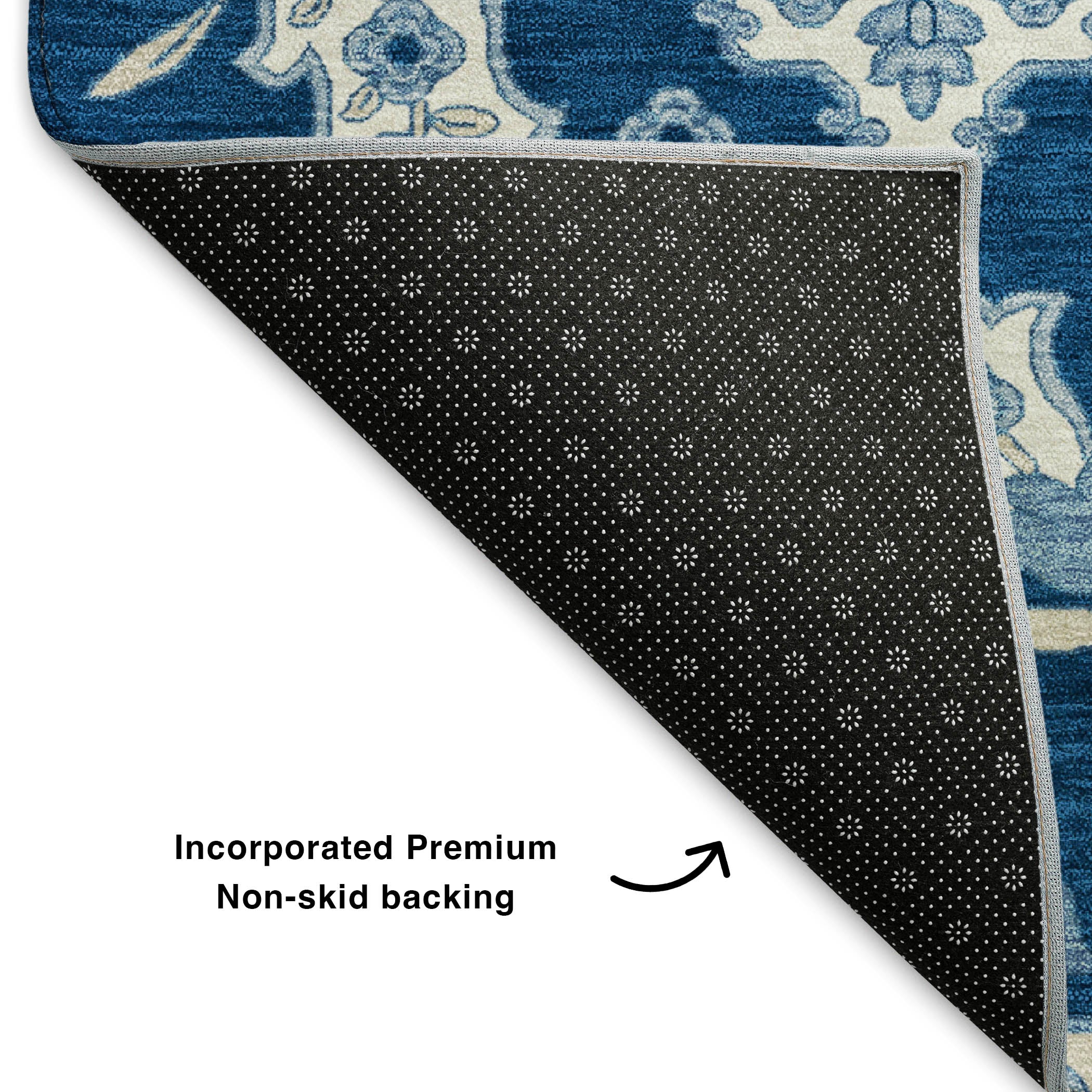 Seville Machine Washable Traditional Navy Blue Rug 1'8" x 2'6" #shape_Rectangle