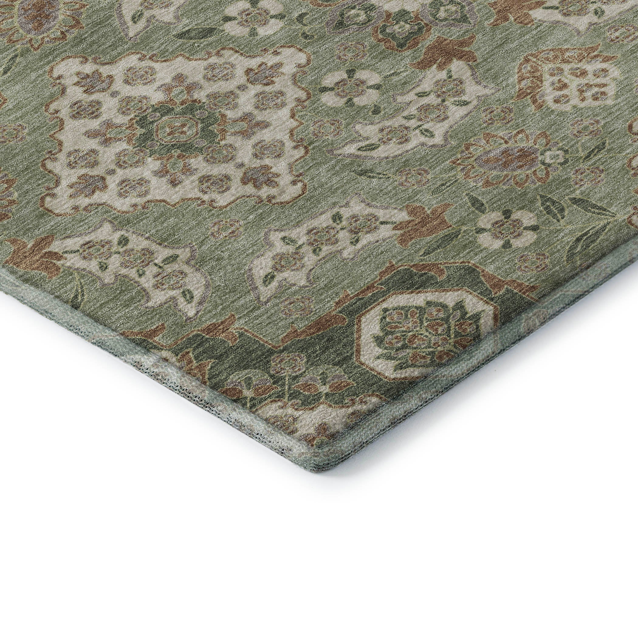 Seville Machine Washable Traditional Sage Green Rug 1'8" x 2'6" #shape_Rectangle