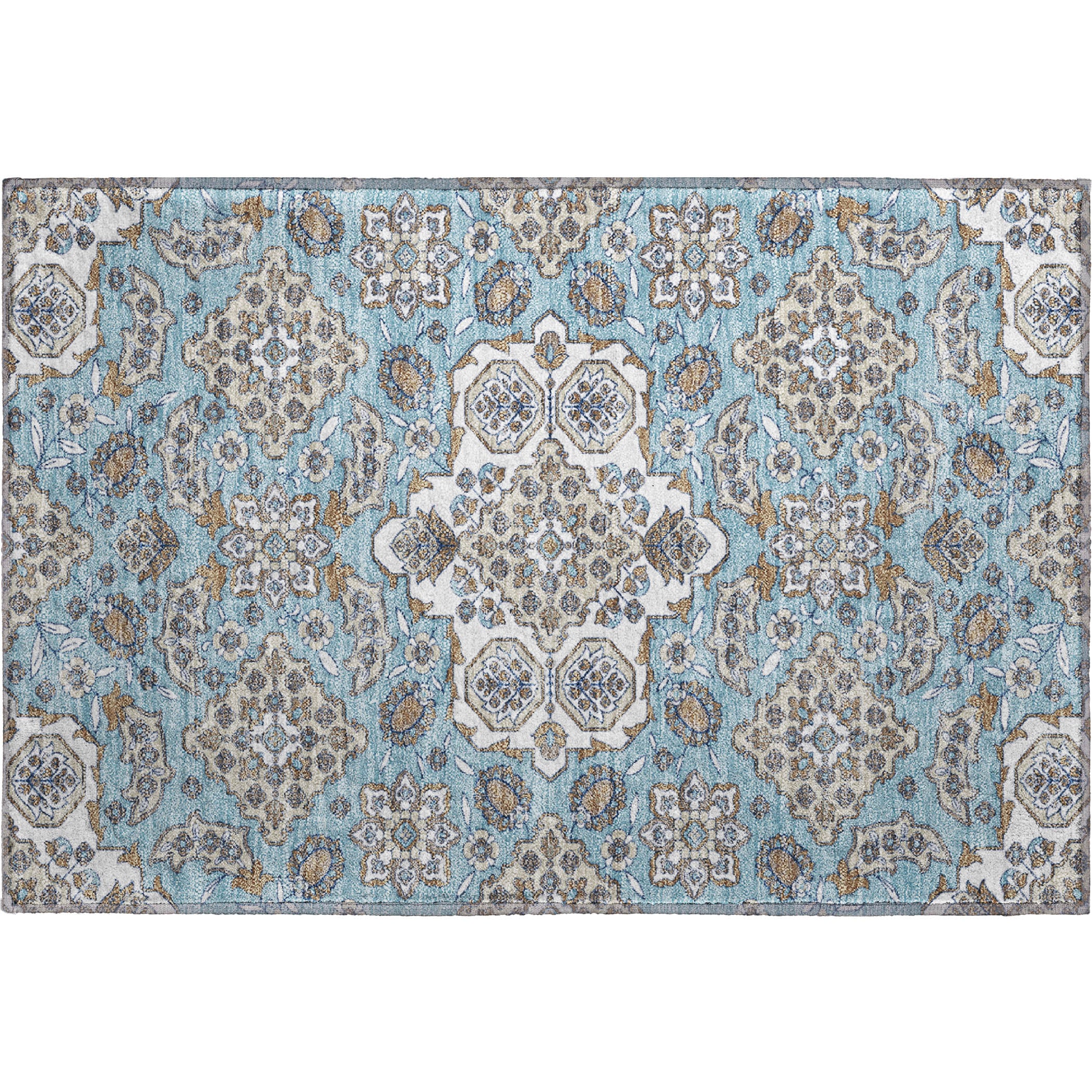 Seville Machine Washable Traditional Sky Blue Rug 1'8" x 2'6" #shape_Rectangle