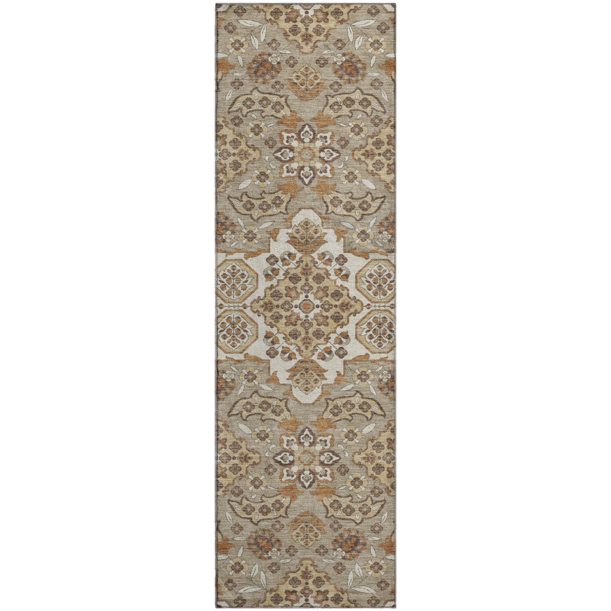 Seville Machine Washable Traditional Taupe Brown Rug 2'3" x 7'6" #shape_Runner