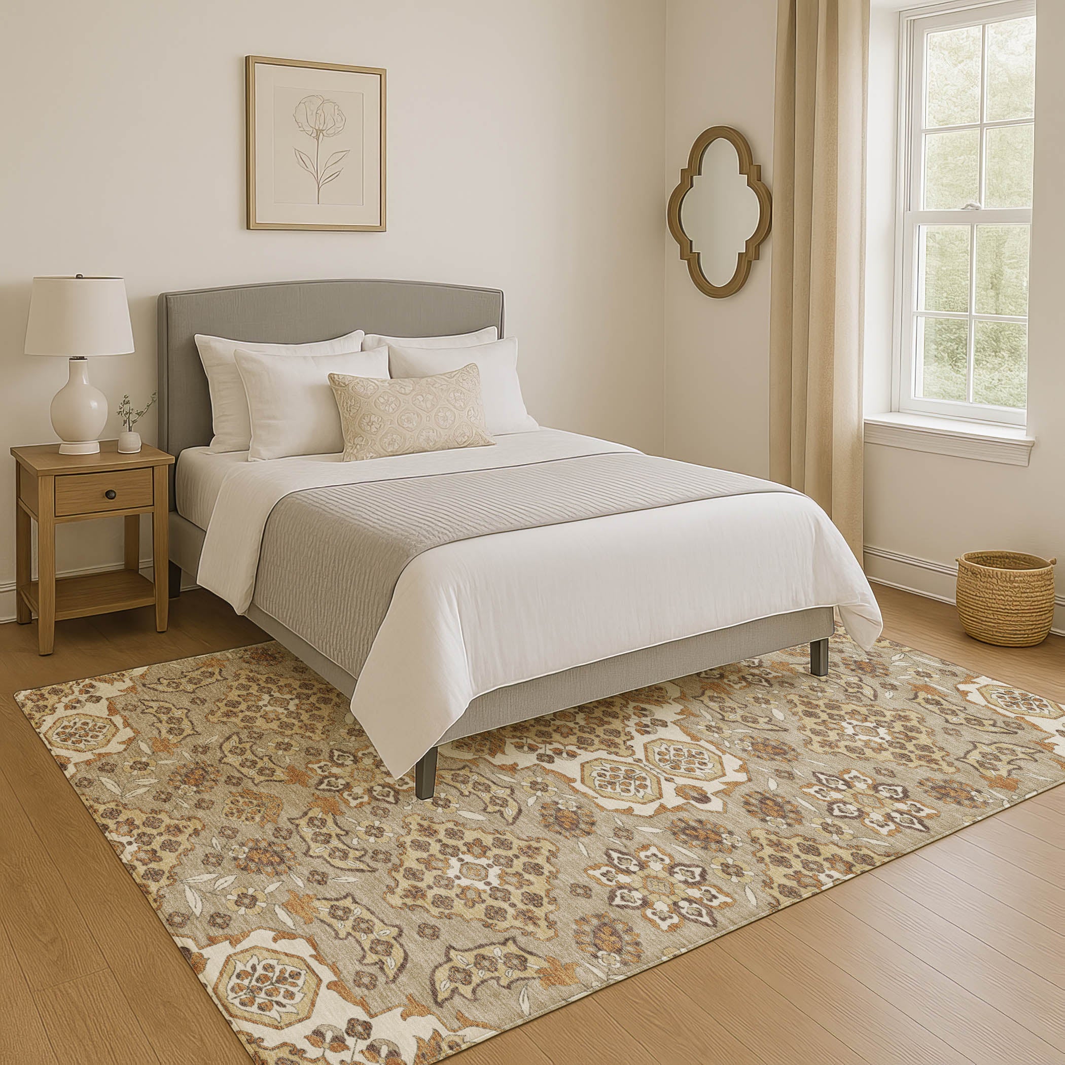Seville Machine Washable Traditional Taupe Brown Rug 2'6" x 3'10" #shape_Rectangle