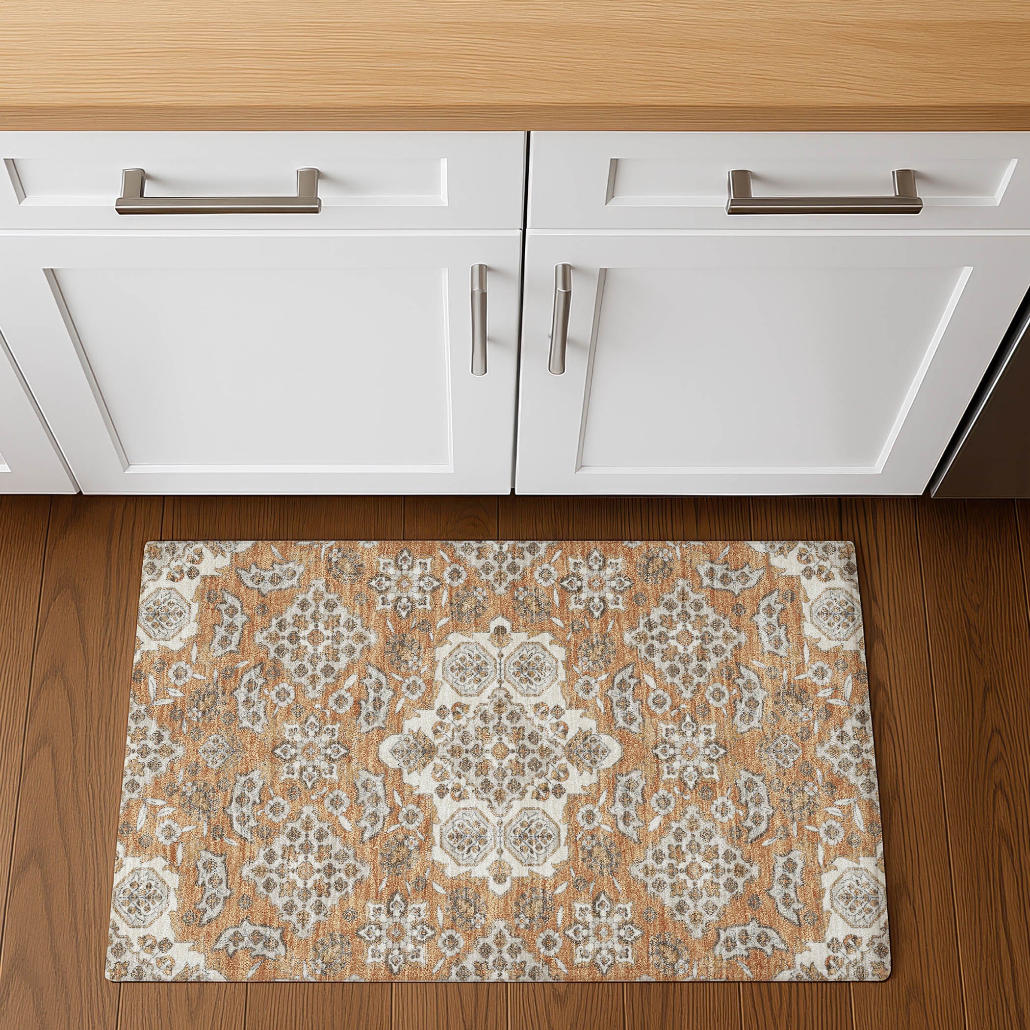 Seville Machine Washable Traditional Terracotta Orange Rug 1'8" x 2'6" #shape_Rectangle