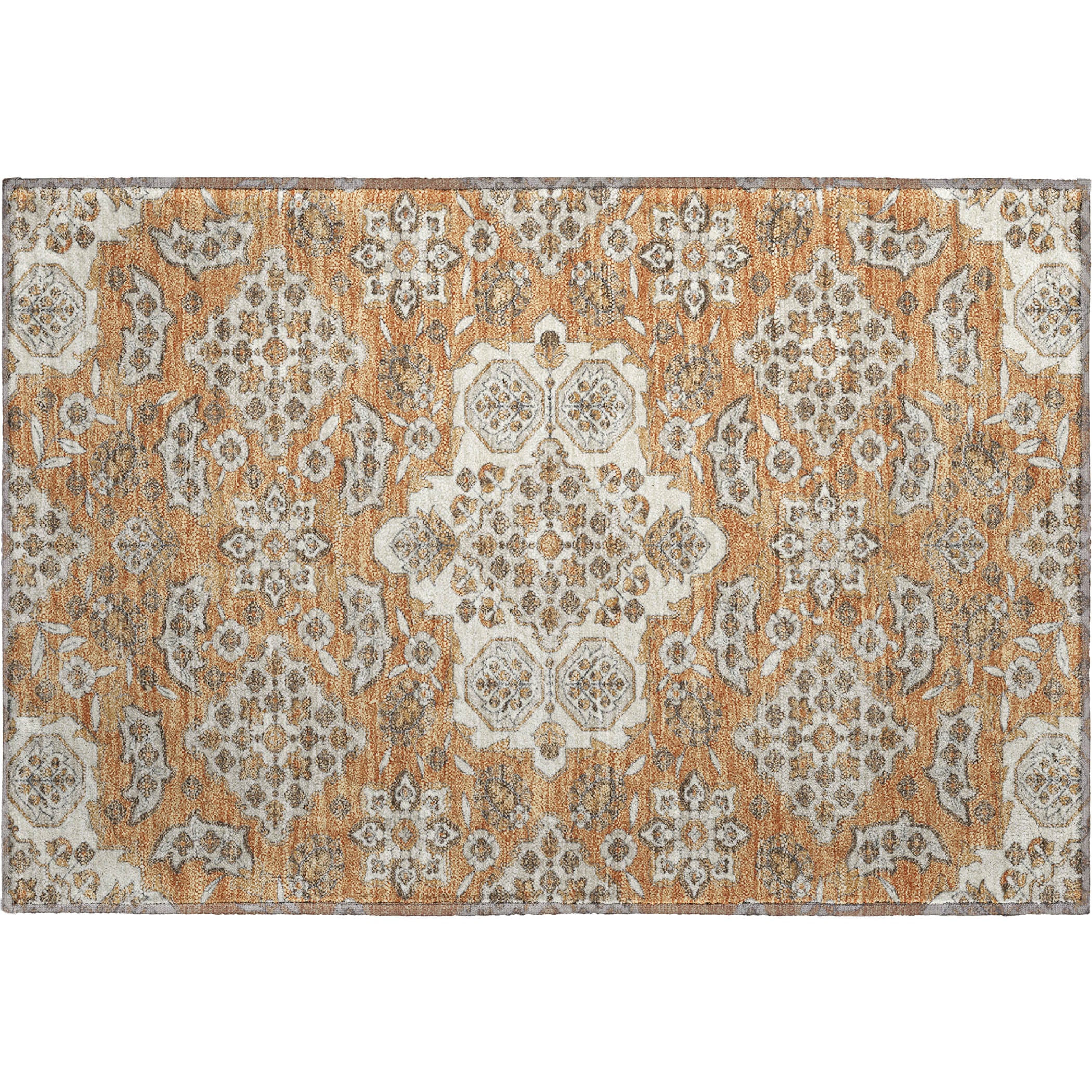 Seville Machine Washable Traditional Terracotta Orange Rug 1'8" x 2'6" #shape_Rectangle
