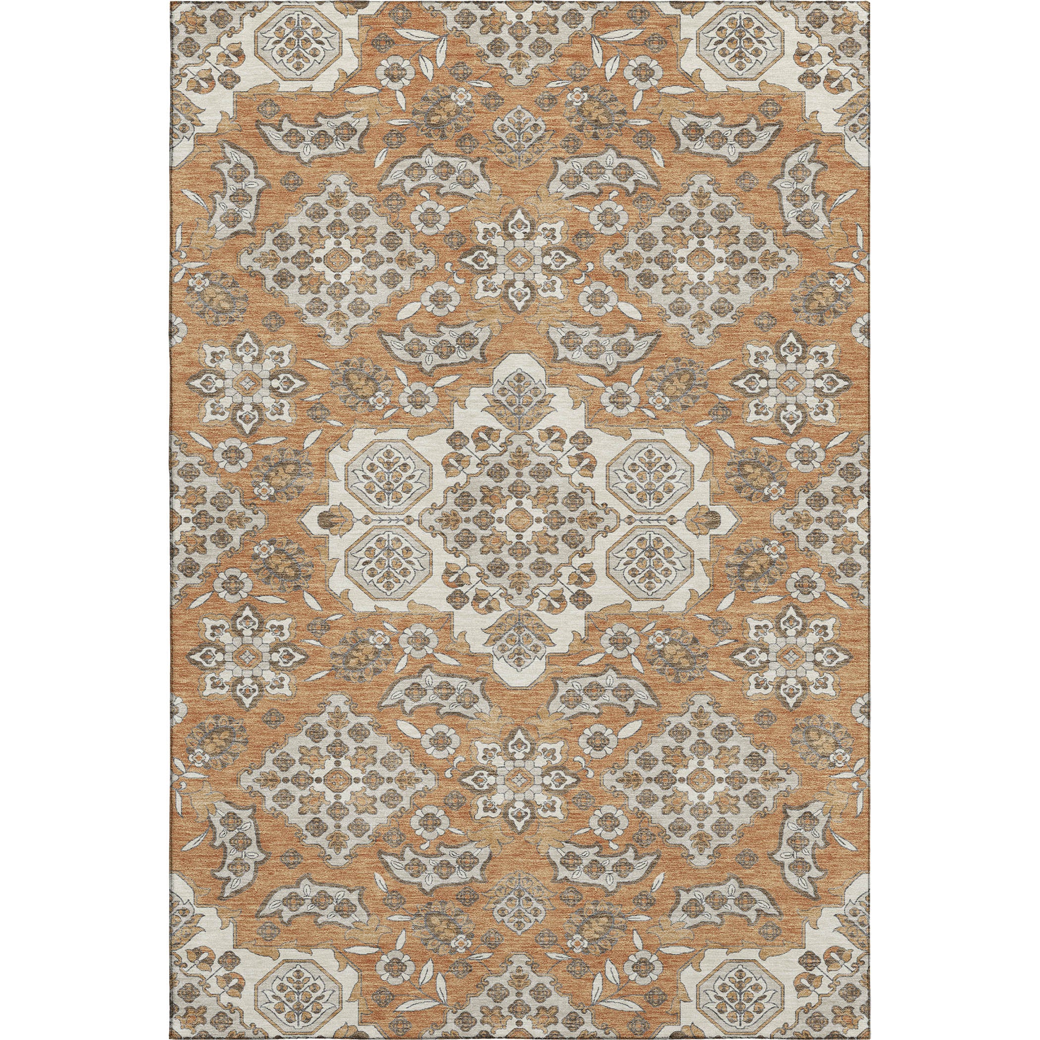 Seville Machine Washable Traditional Terracotta Orange Rug 2'6" x 3'10" #shape_Rectangle