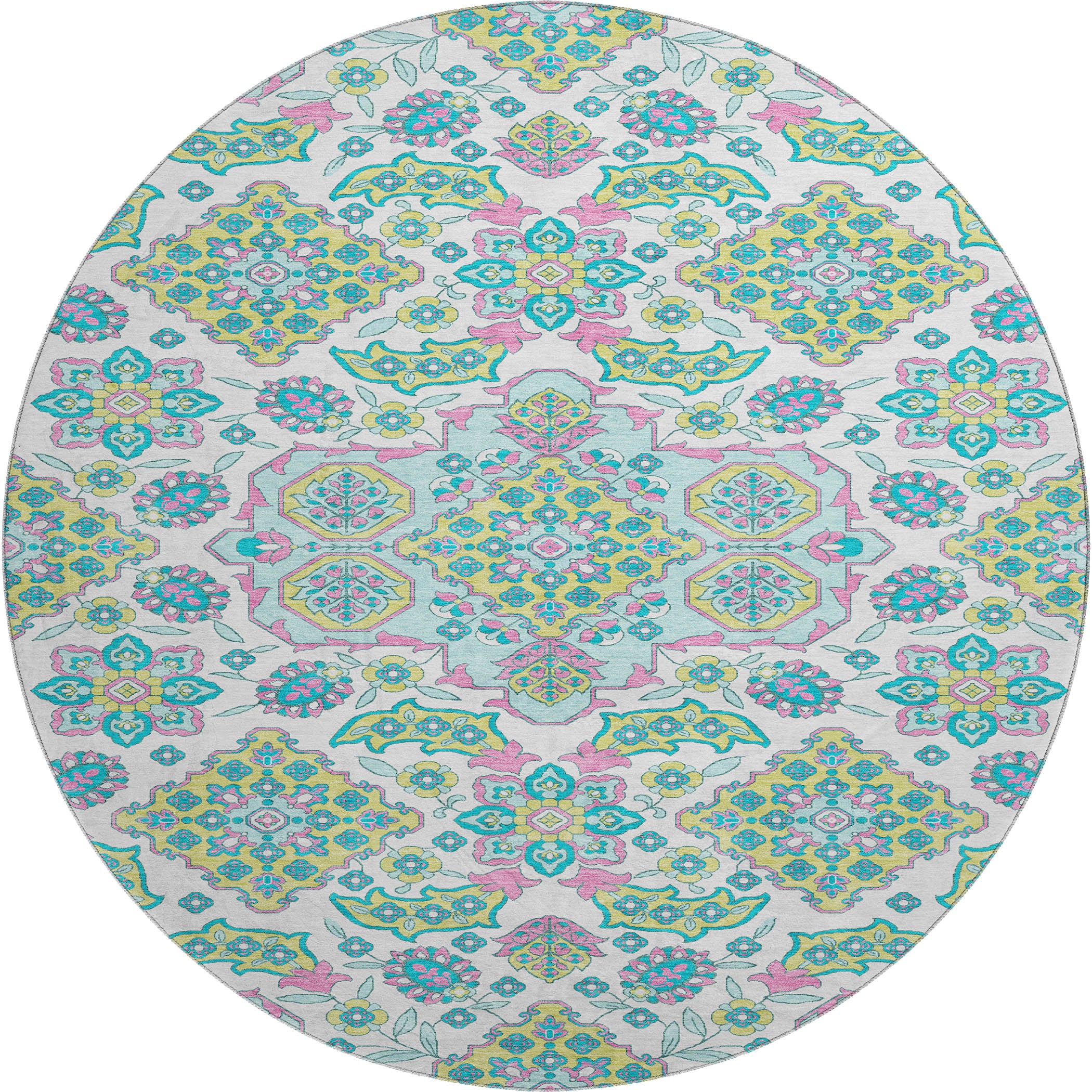 Seville Machine Washable Traditional White Ivory Rug 8' x 8' #shape_Round