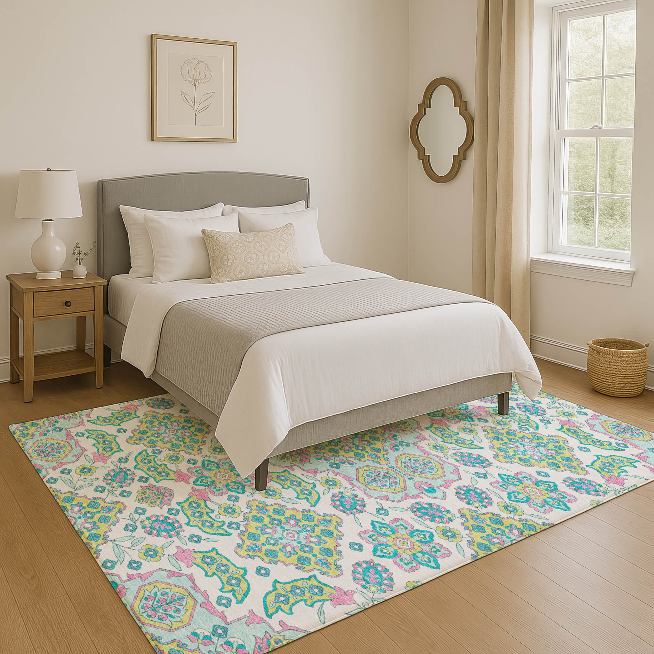 Seville Machine Washable Traditional White Ivory Rug 2'6" x 3'10" #shape_Rectangle