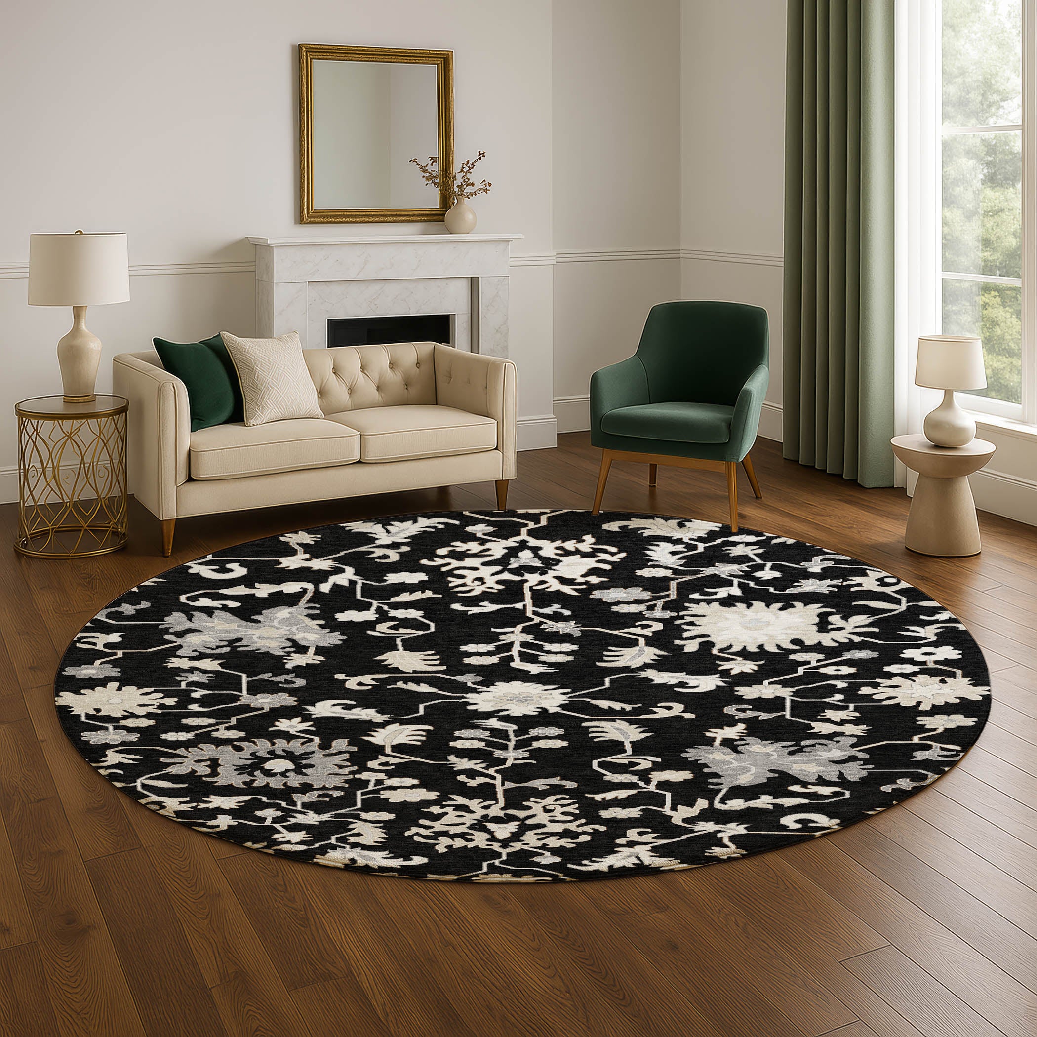 Jaipur Machine Washable Transitional Black Rug 8' x 8' #shape_Round