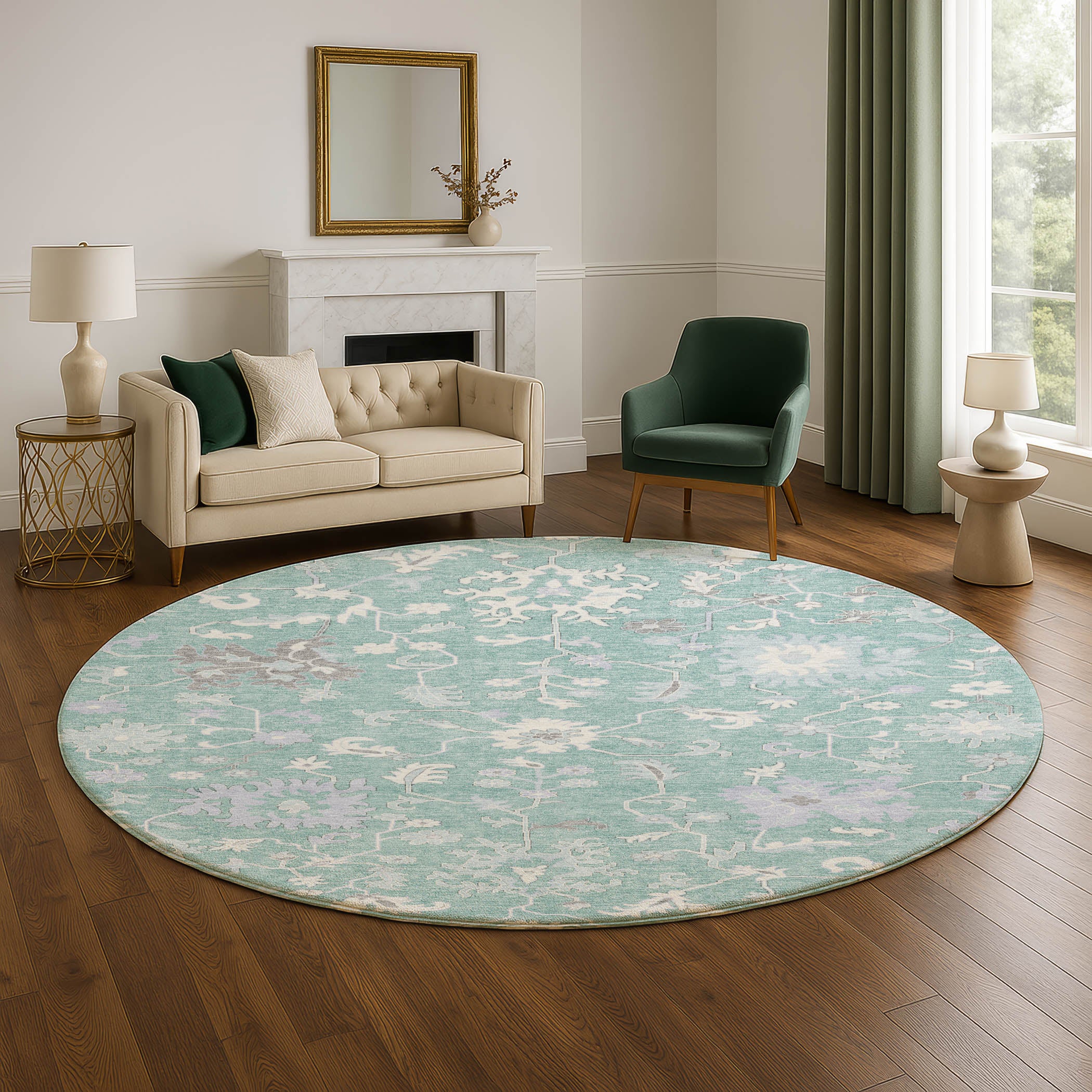 Jaipur Machine Washable Transitional Seafoam Blue Rug 8' x 8' #shape_Round
