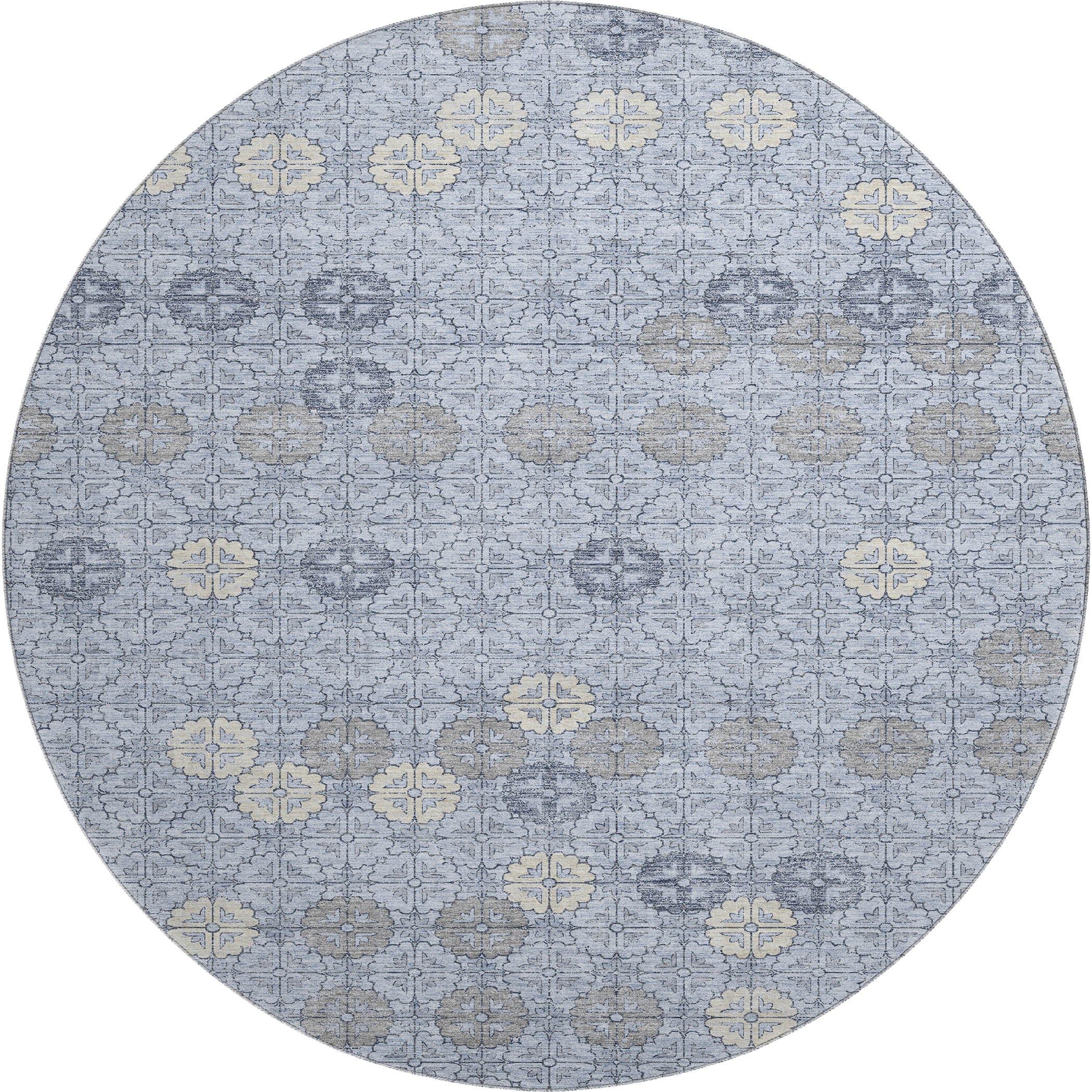 Lucerne Machine Washable Transitional Blue Rug 8' x 8' #shape_Round