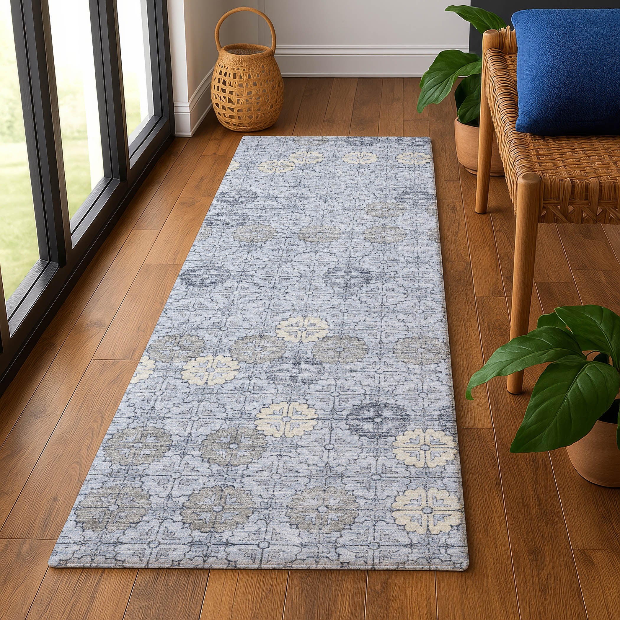 Lucerne Machine Washable Transitional Blue Rug 2'3" x 7'6" #shape_Runner