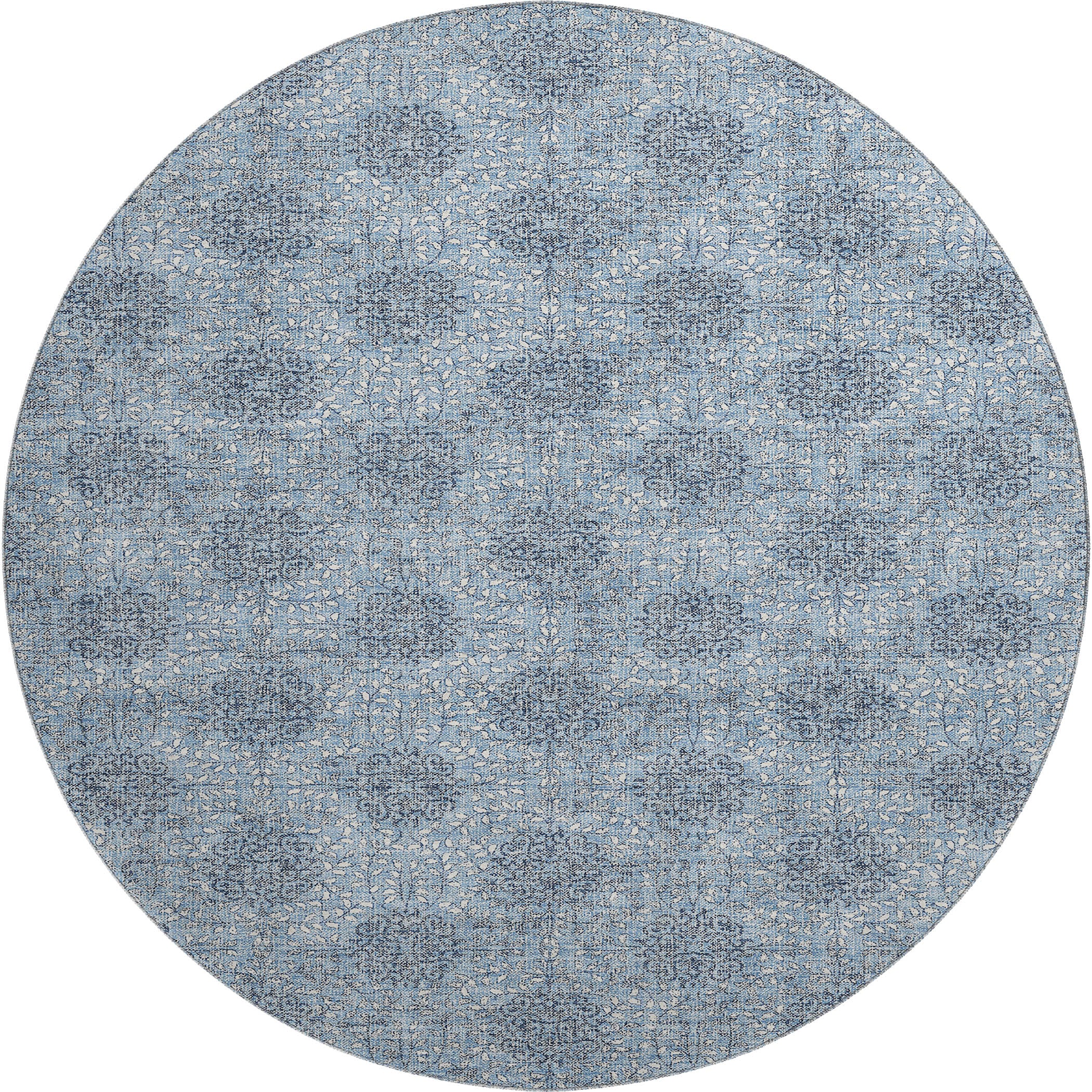 Lucerne Machine Washable Transitional Blue Rug 8' x 8' #shape_Round
