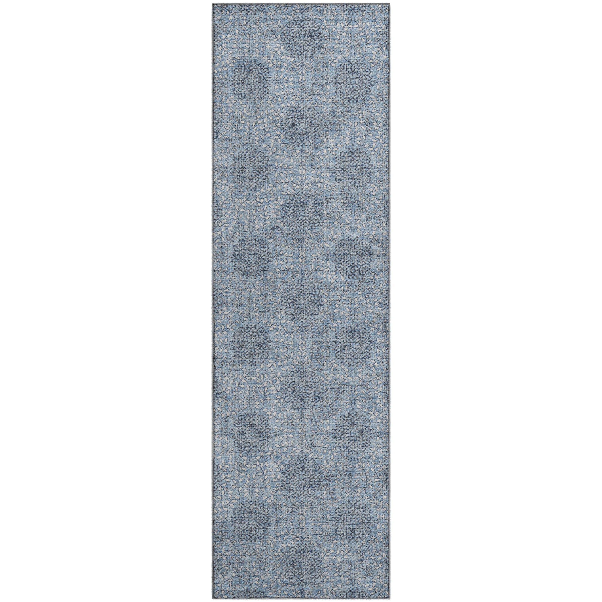 Lucerne Machine Washable Transitional Blue Rug 2'3" x 7'6" #shape_Runner