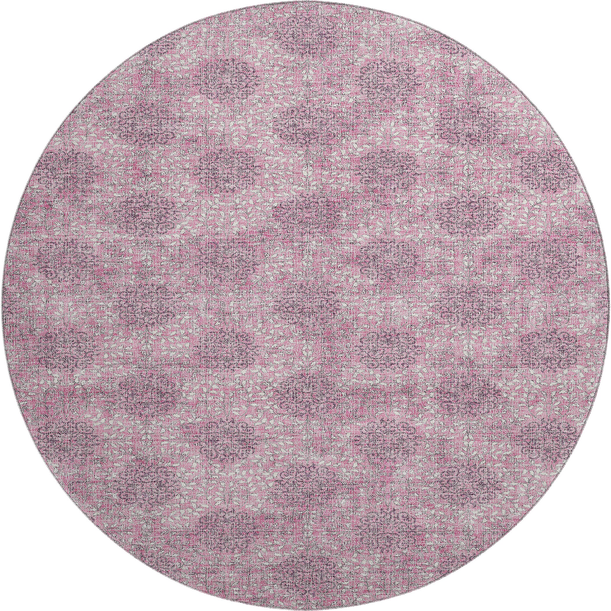 Lucerne Machine Washable Transitional Pink Rug 8' x 8' #shape_Round