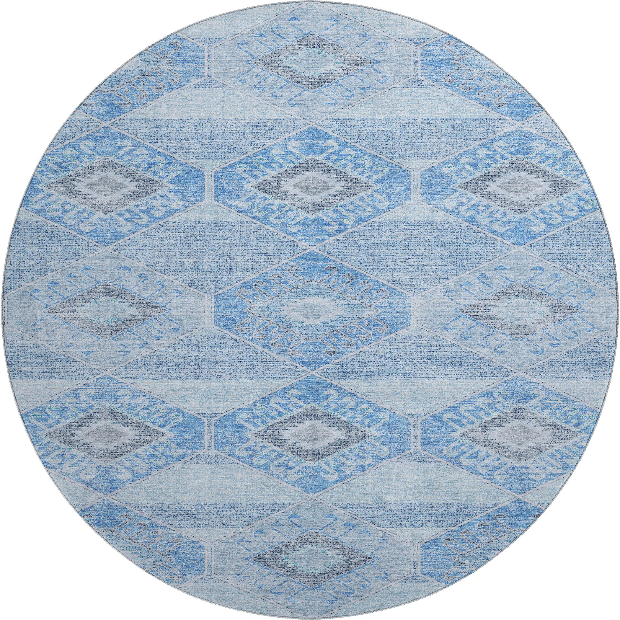 Florence Machine Washable Transitional Blue Rug 8' x 8' #shape_Round
