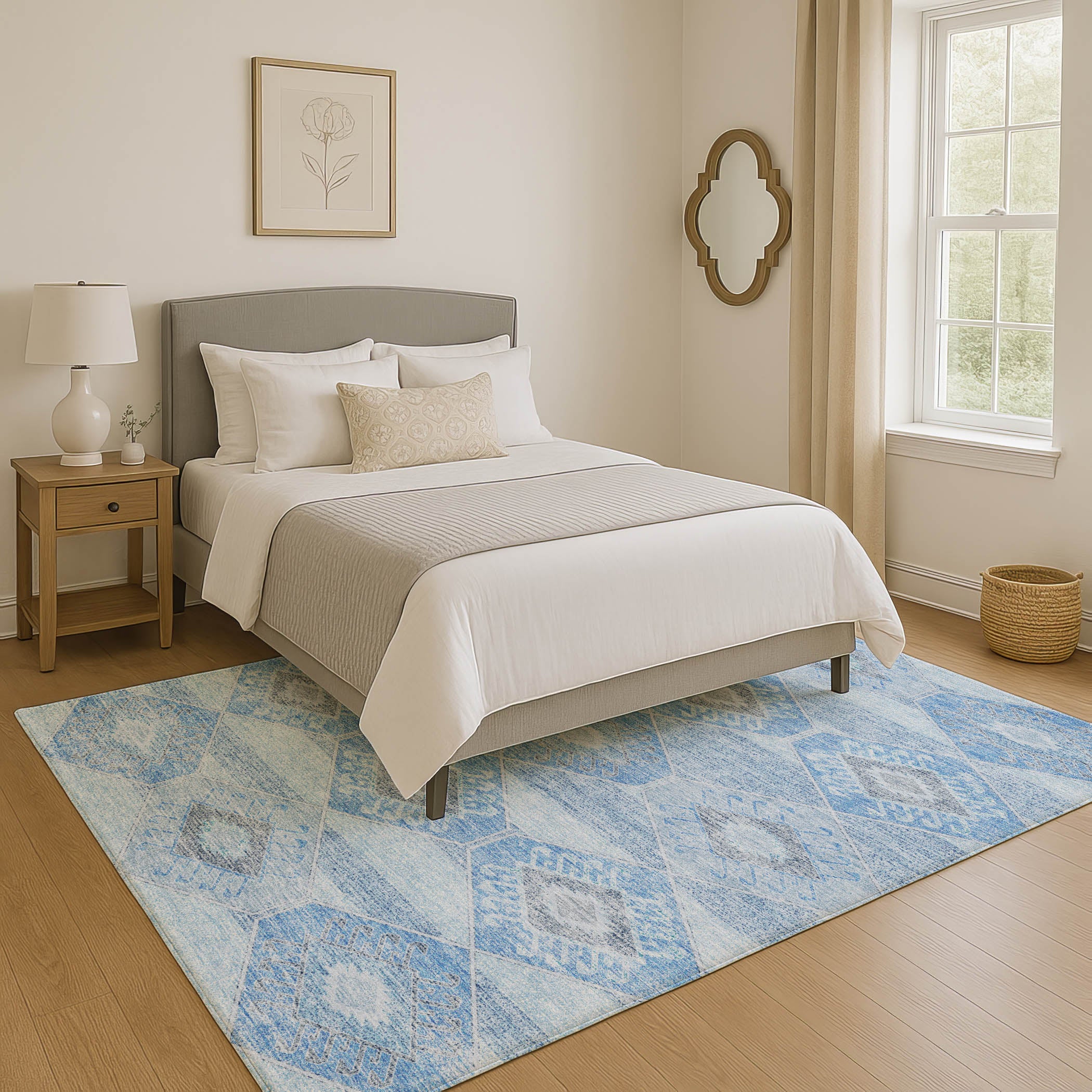 Florence Machine Washable Transitional Blue Rug 2'6" x 3'10" #shape_Rectangle