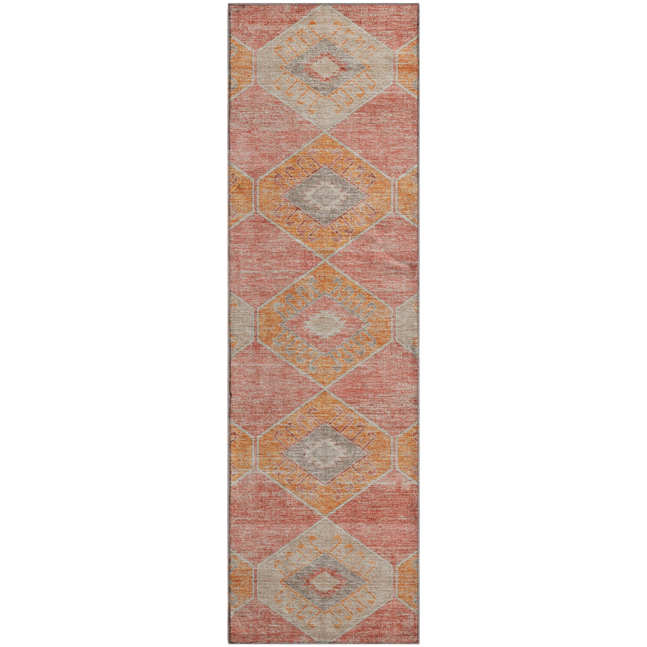 Florence Machine Washable Transitional Coral Orange Rug 2'3" x 7'6" #shape_Runner