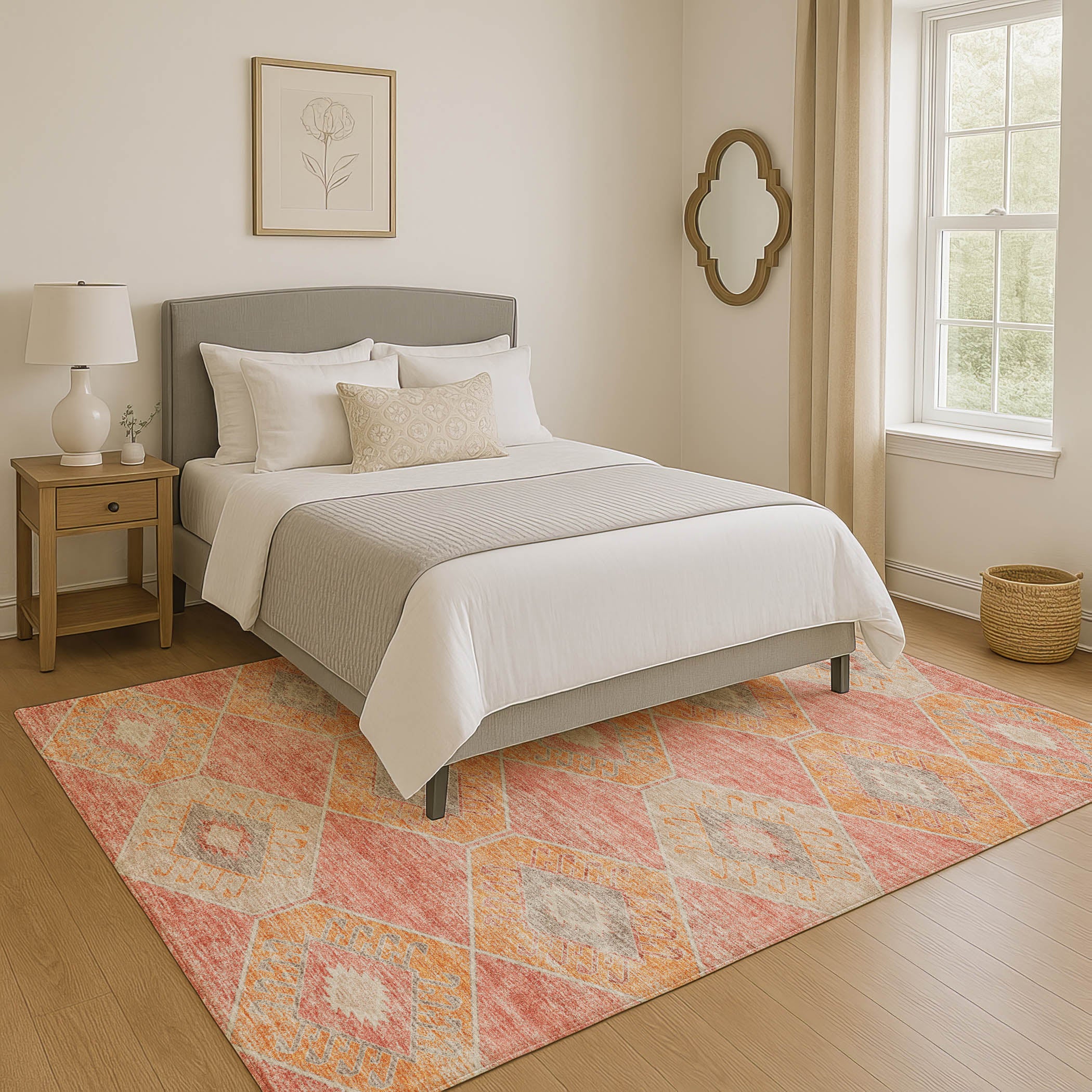 Florence Machine Washable Transitional Coral Orange Rug 2'6" x 3'10" #shape_Rectangle