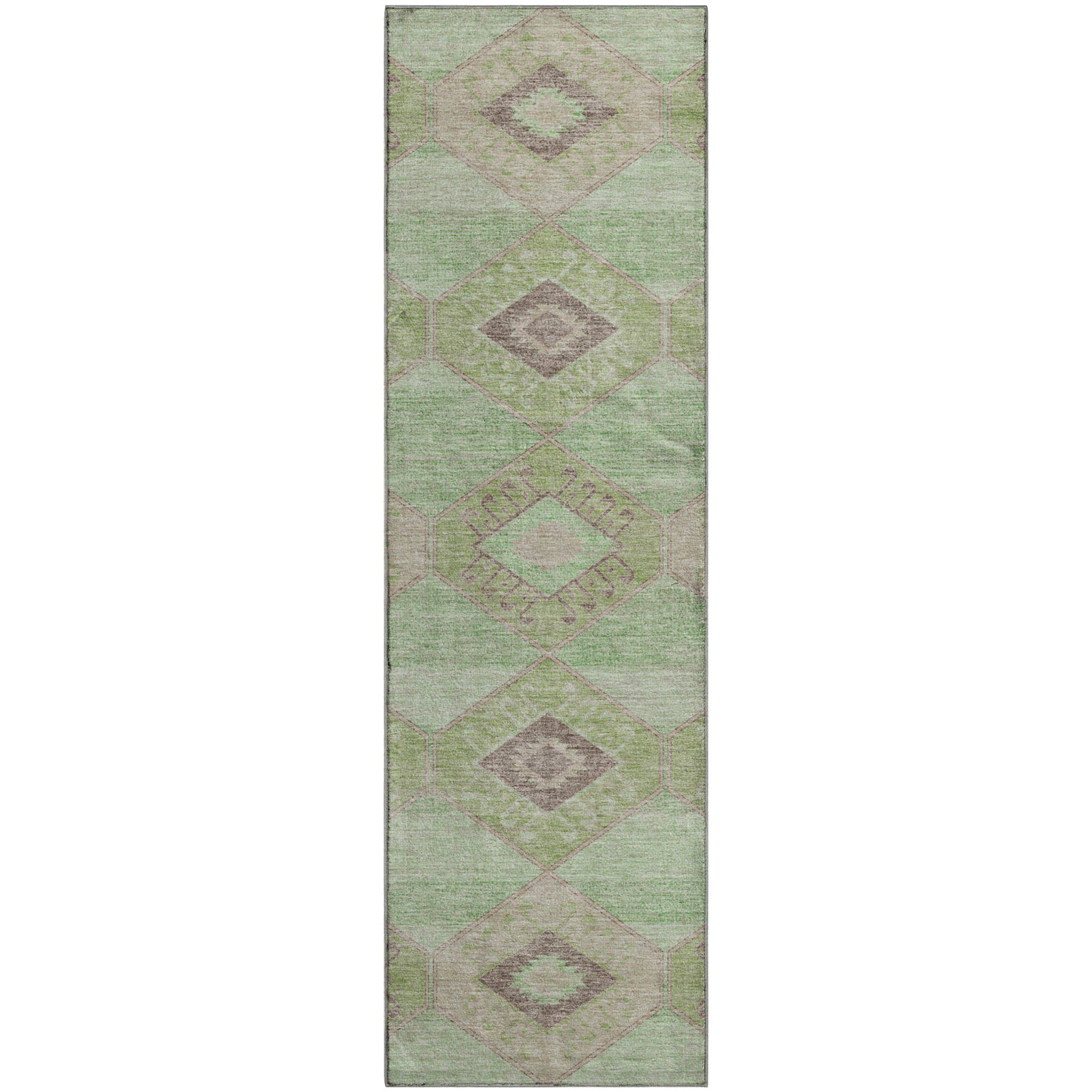 Florence Machine Washable Transitional Green Rug 2'3" x 7'6" #shape_Runner
