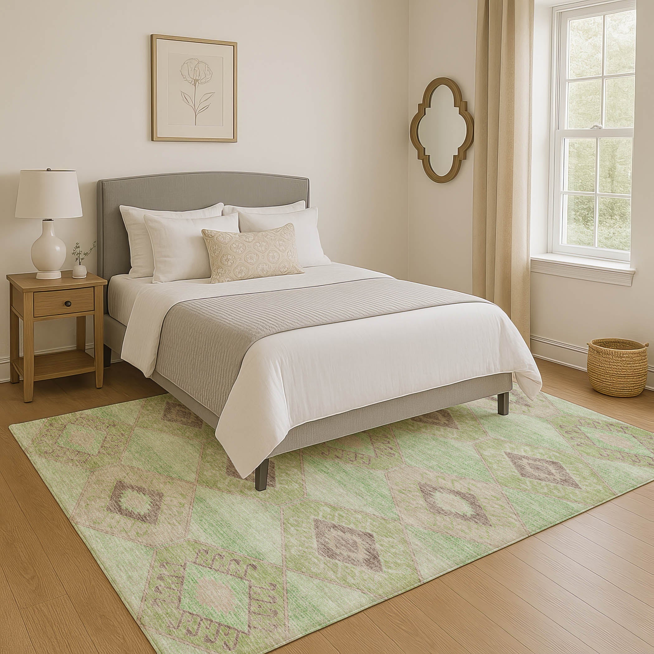 Florence Machine Washable Transitional Green Rug 2'6" x 3'10" #shape_Rectangle