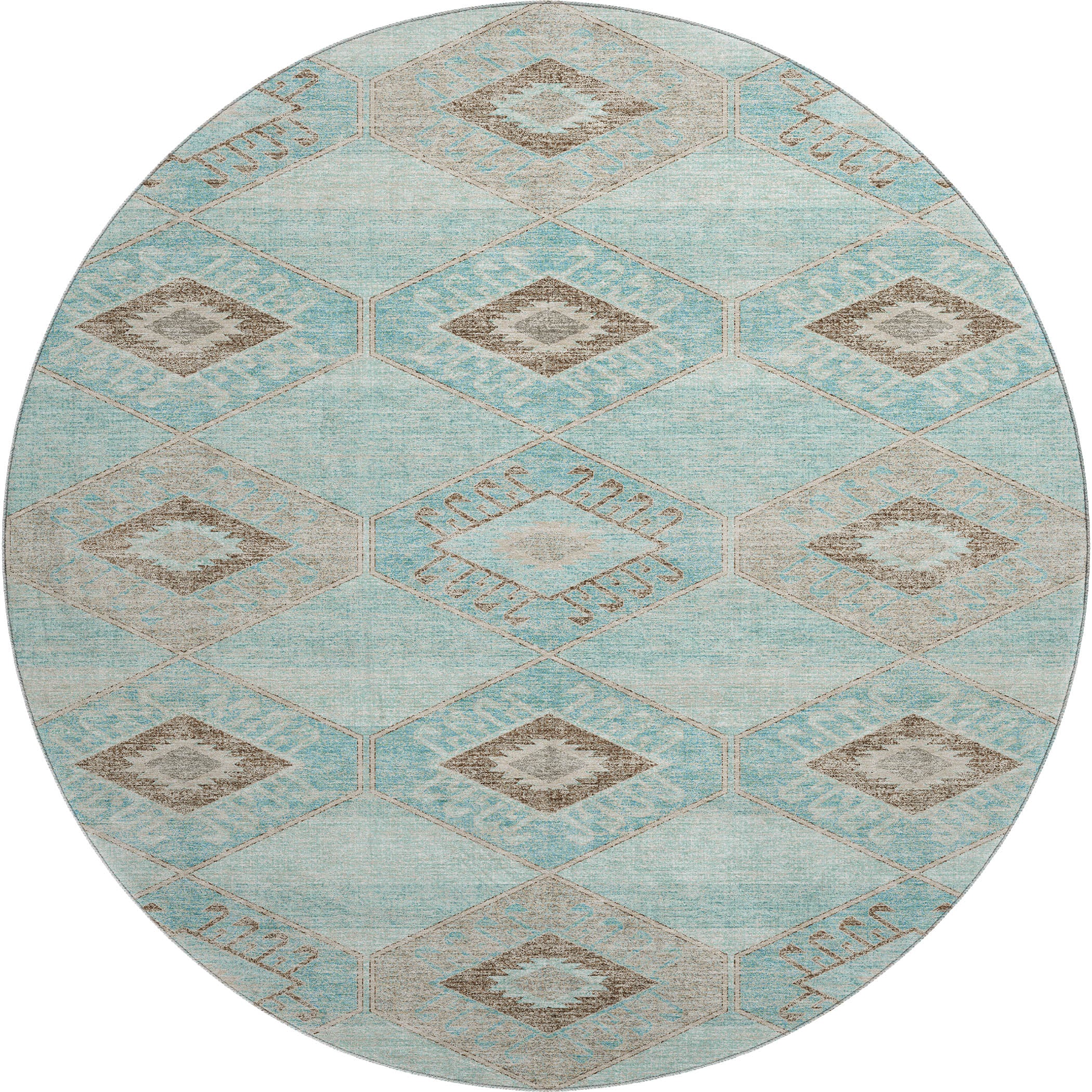 Florence Machine Washable Transitional Teal Rug 8' x 8' #shape_Round