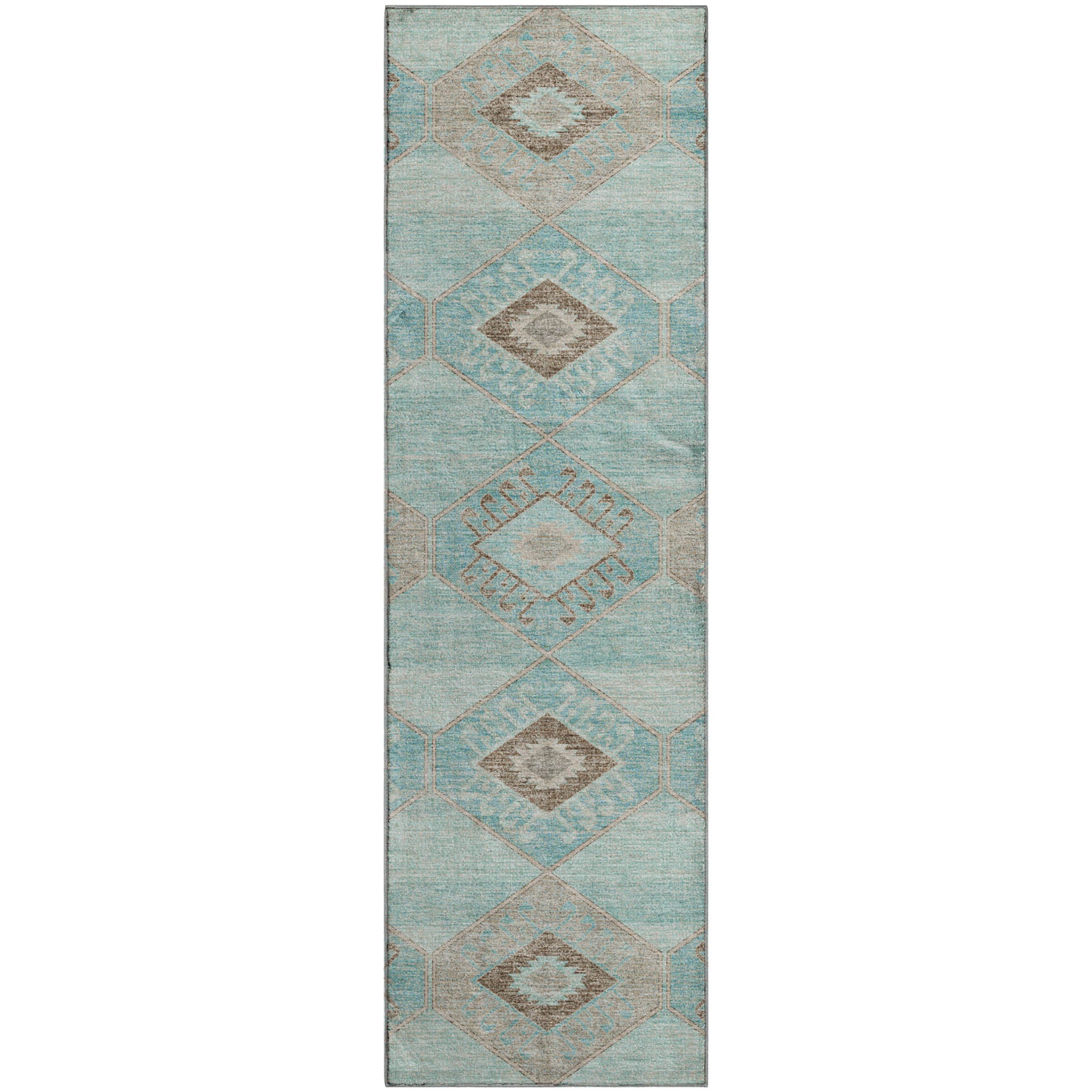 Florence Machine Washable Transitional Teal Rug 2'3" x 7'6" #shape_Runner