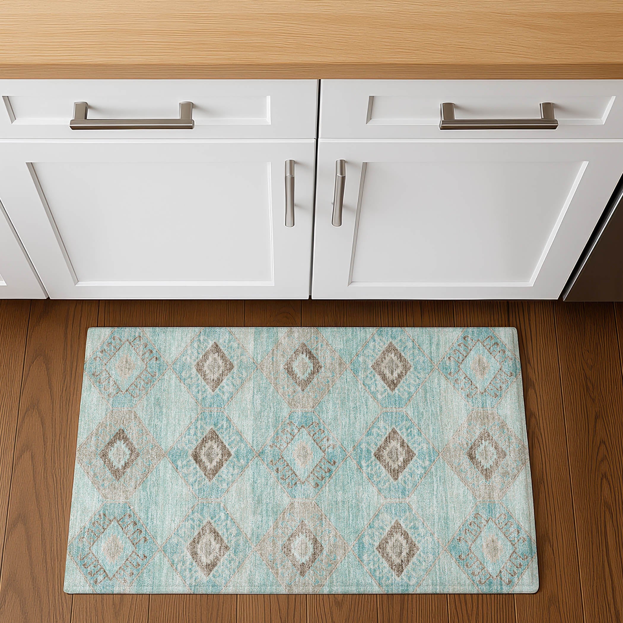 Florence Machine Washable Transitional Teal Rug 1'8" x 2'6" #shape_Rectangle