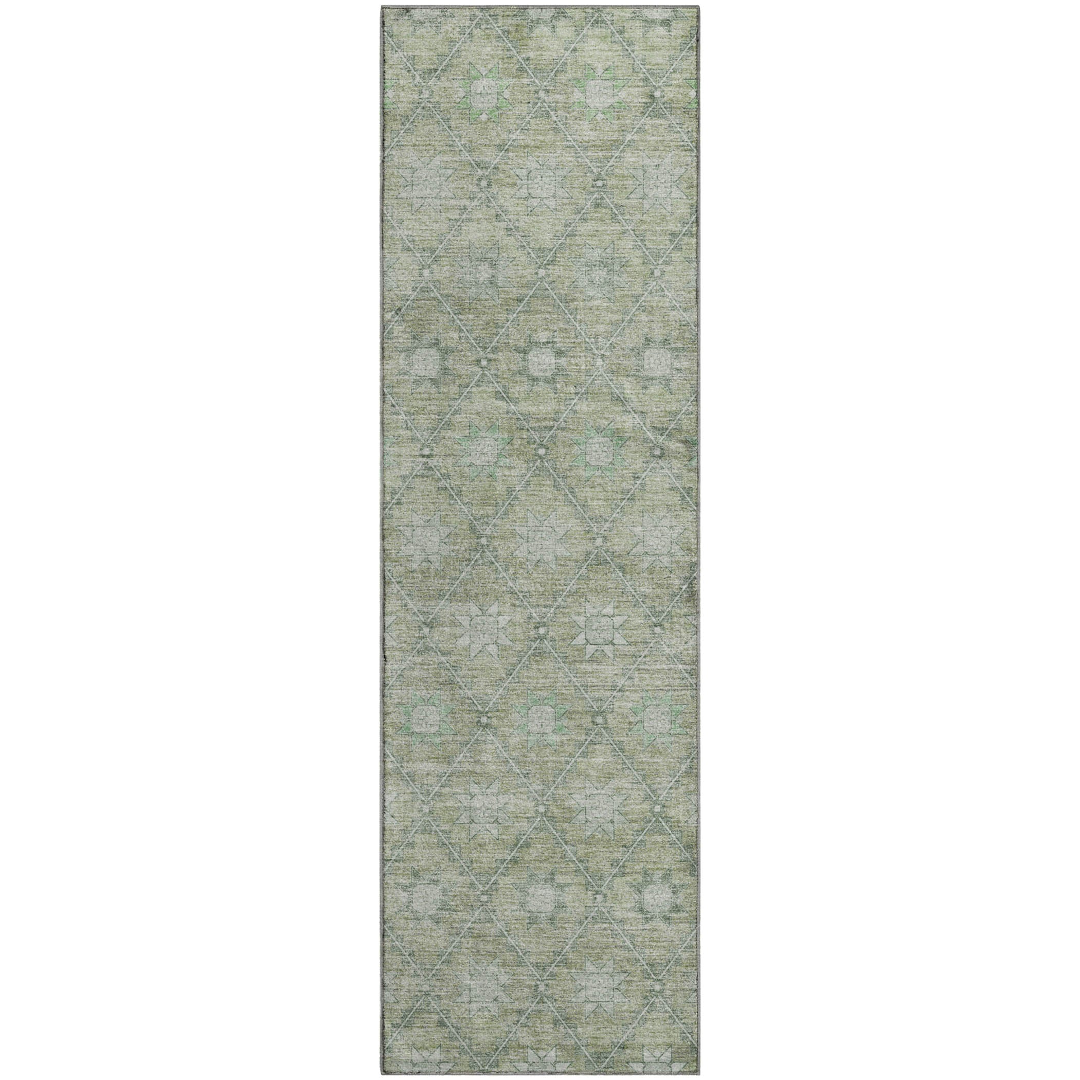 Siena Machine Washable Transitional Aloe Green Rug 2'3" x 7'6" #shape_Runner