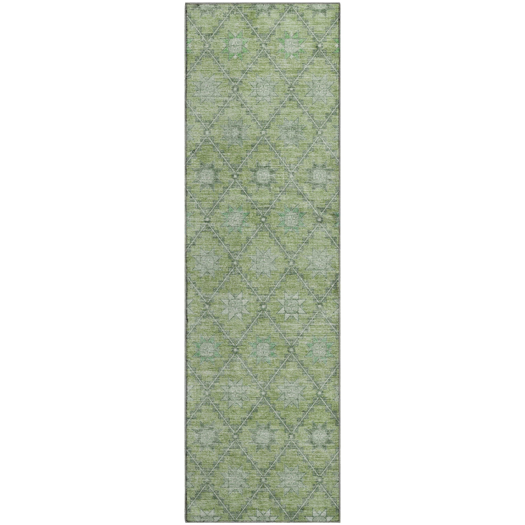 Siena Machine Washable Transitional Green Rug 2'3" x 7'6" #shape_Runner