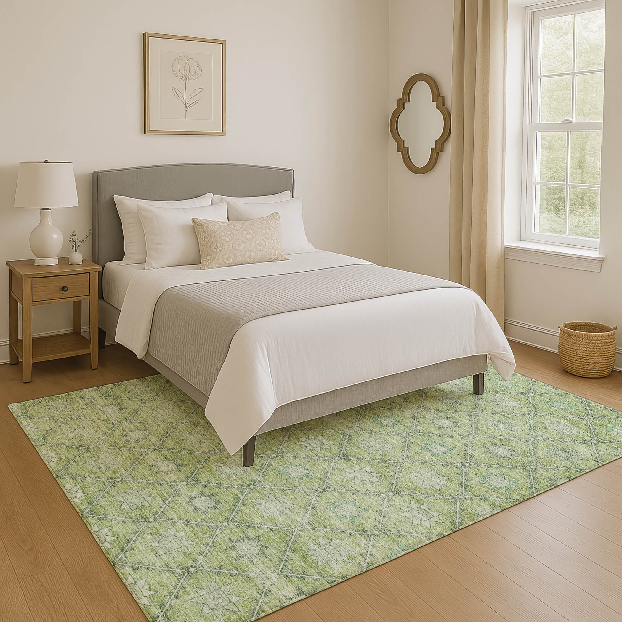 Siena Machine Washable Transitional Green Rug 2'6" x 3'10" #shape_Rectangle