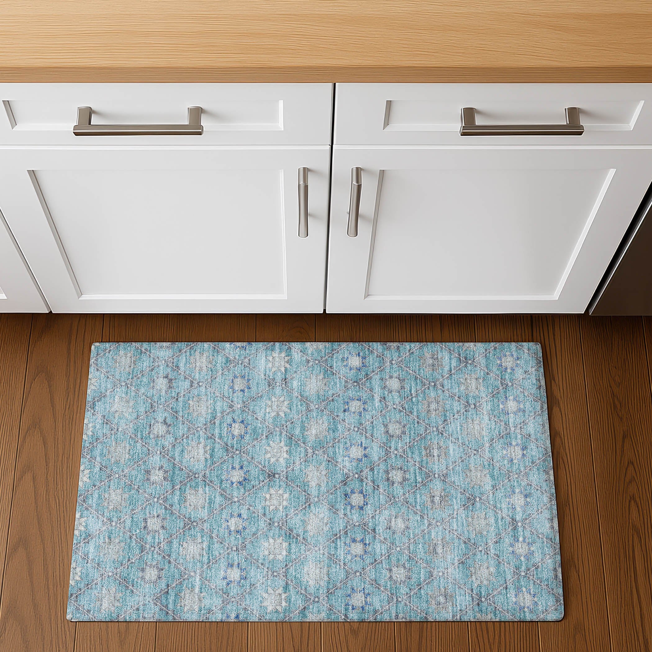Siena Machine Washable Transitional Teal Rug 1'8" x 2'6" #shape_Rectangle