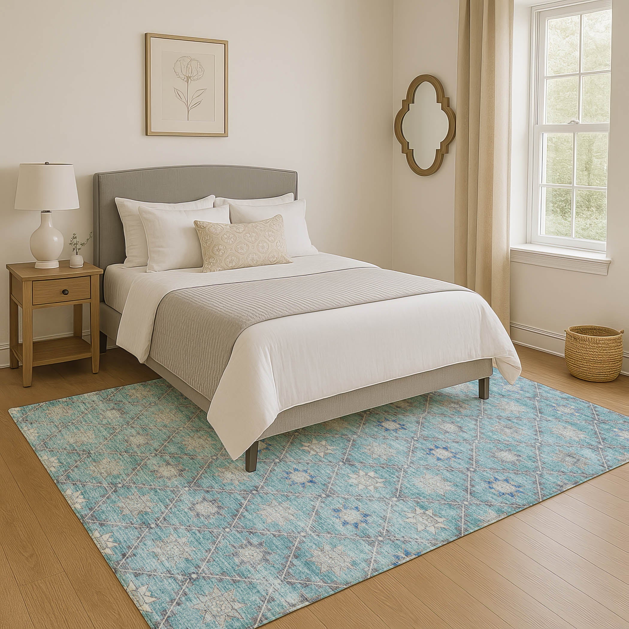 Siena Machine Washable Transitional Teal Rug 2'6" x 3'10" #shape_Rectangle