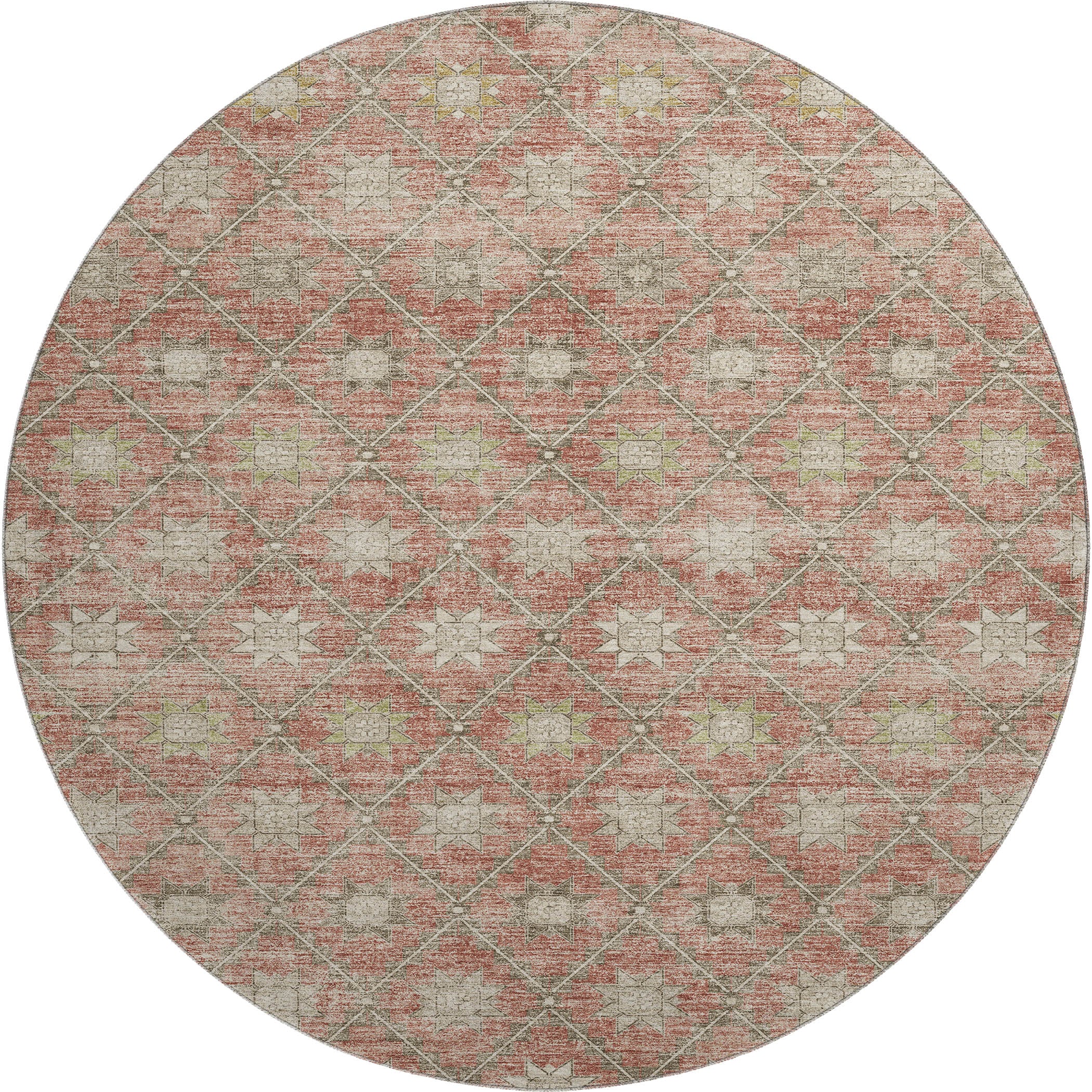 Siena Machine Washable Transitional Terracotta Orange Rug 8' x 8' #shape_Round
