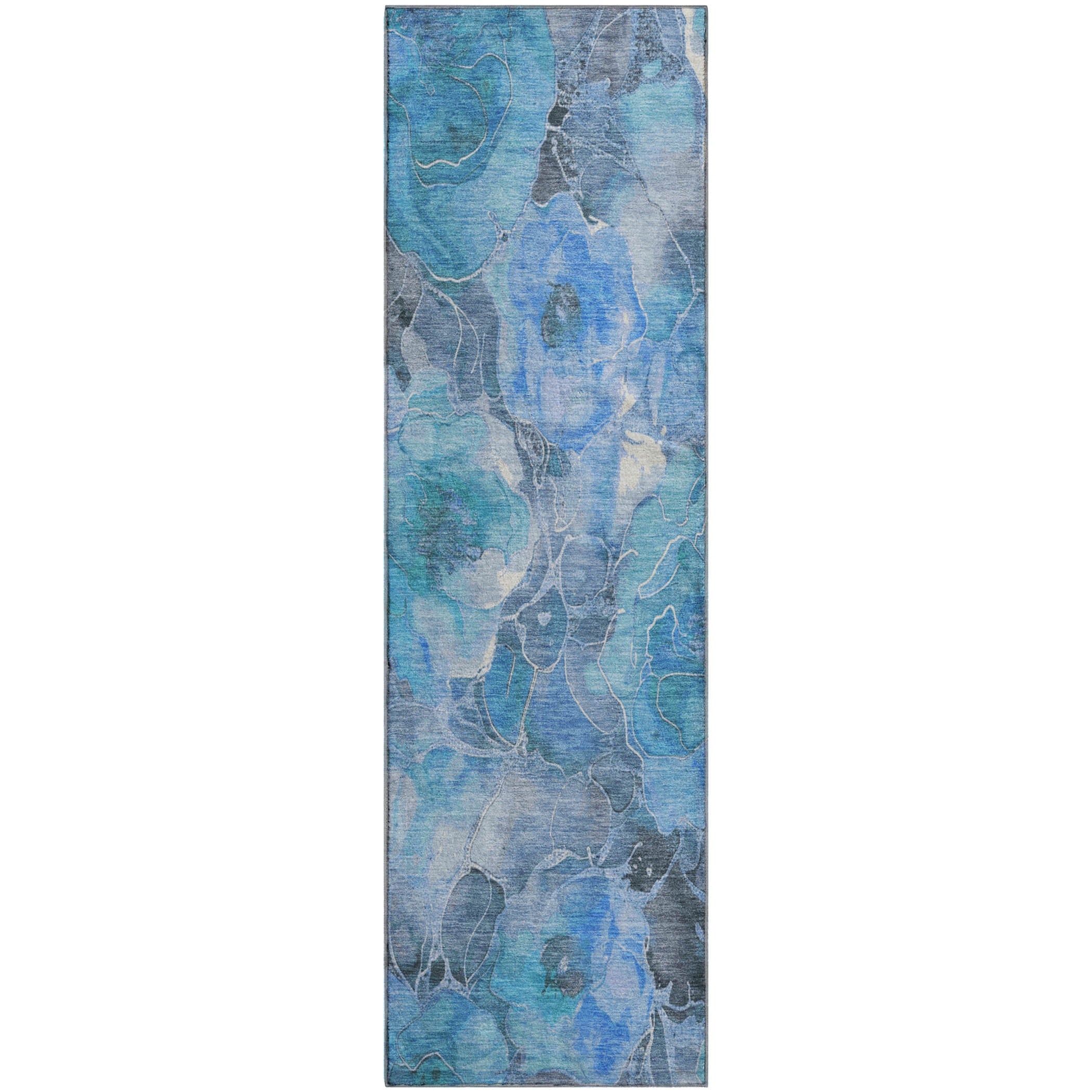 Sintra Machine Washable Transitional Blue Rug 2'3" x 7'6" #shape_Runner