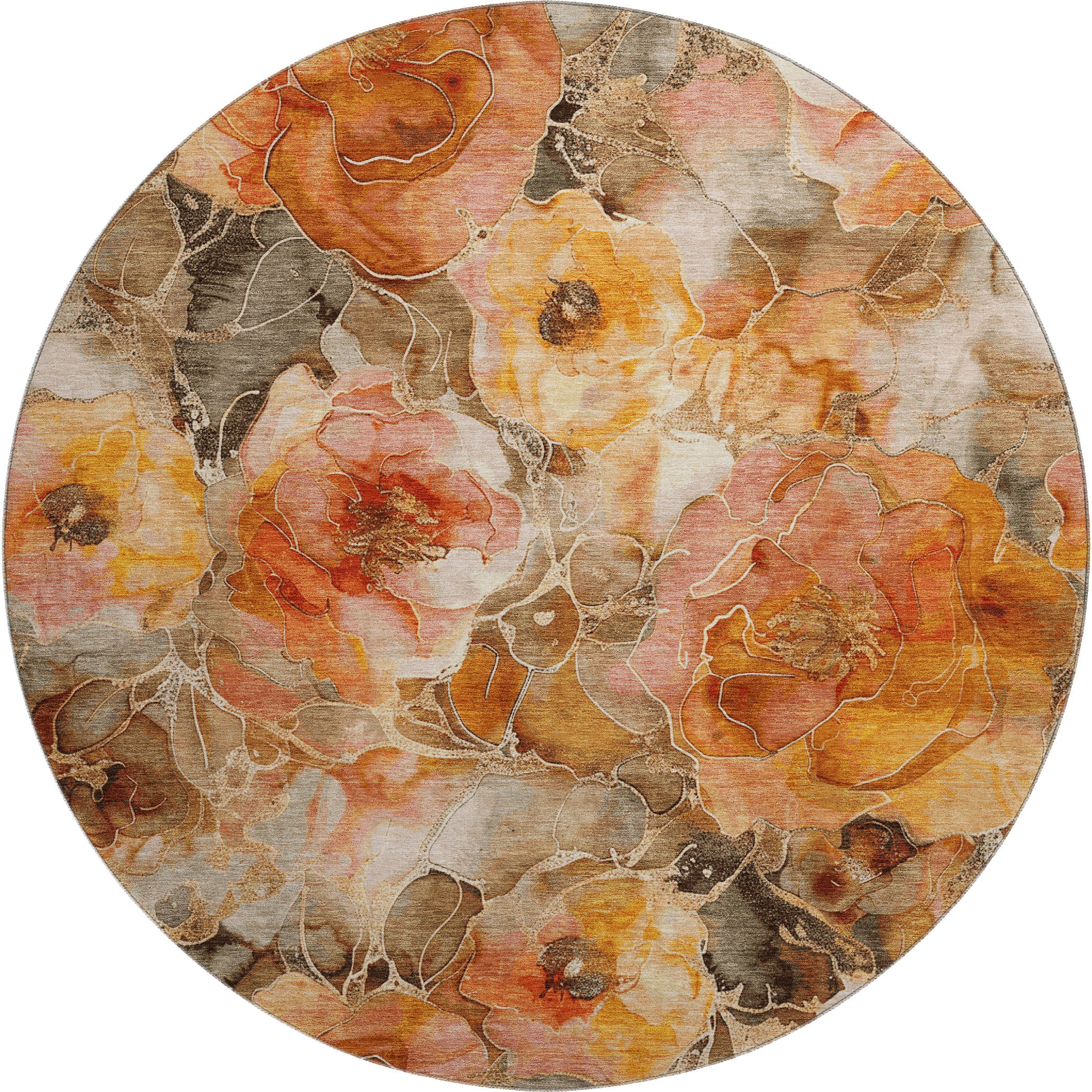 Sintra Machine Washable Transitional Orange Rug 8' x 8' #shape_Round