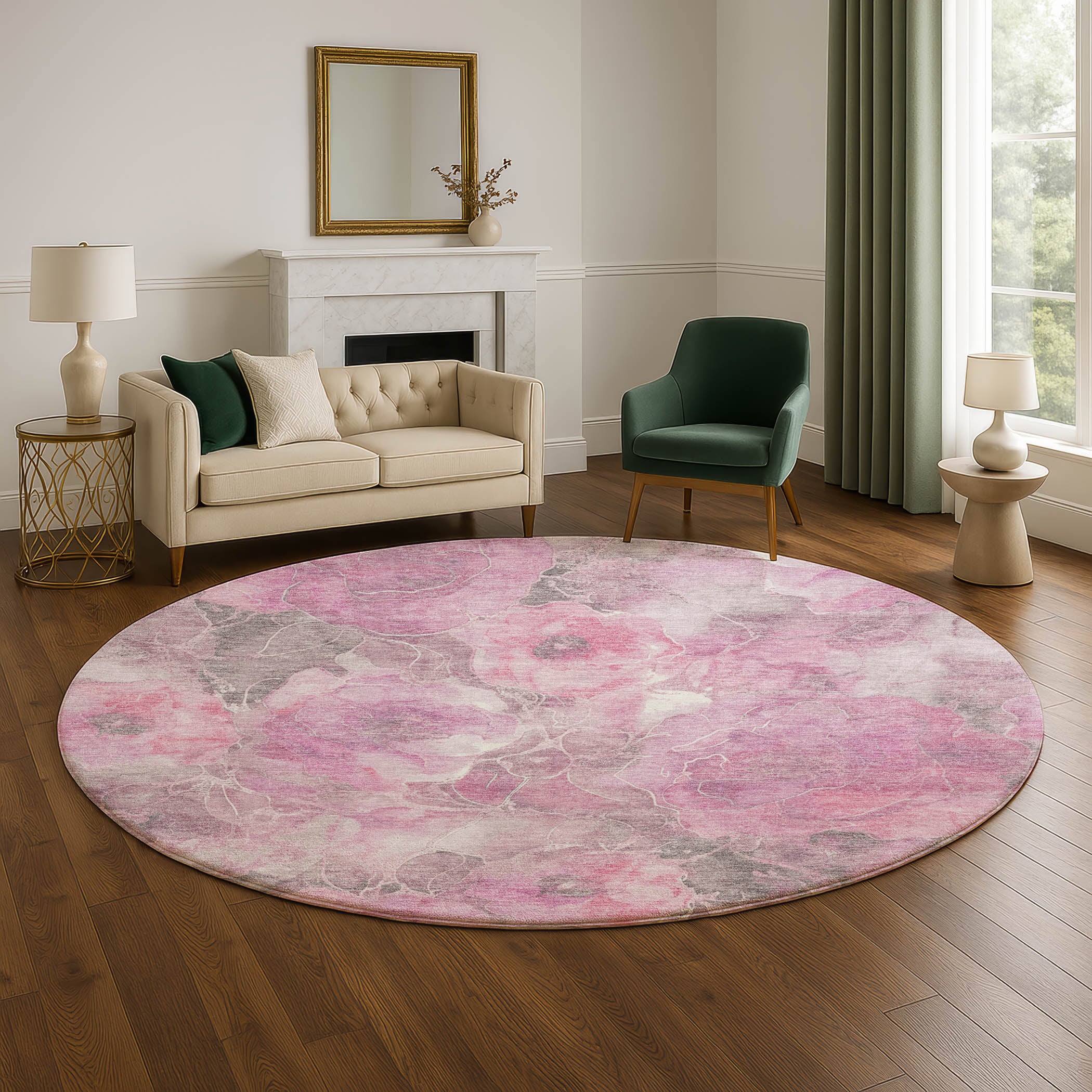 Sintra Machine Washable Transitional Pink Rug 8' x 8' #shape_Round