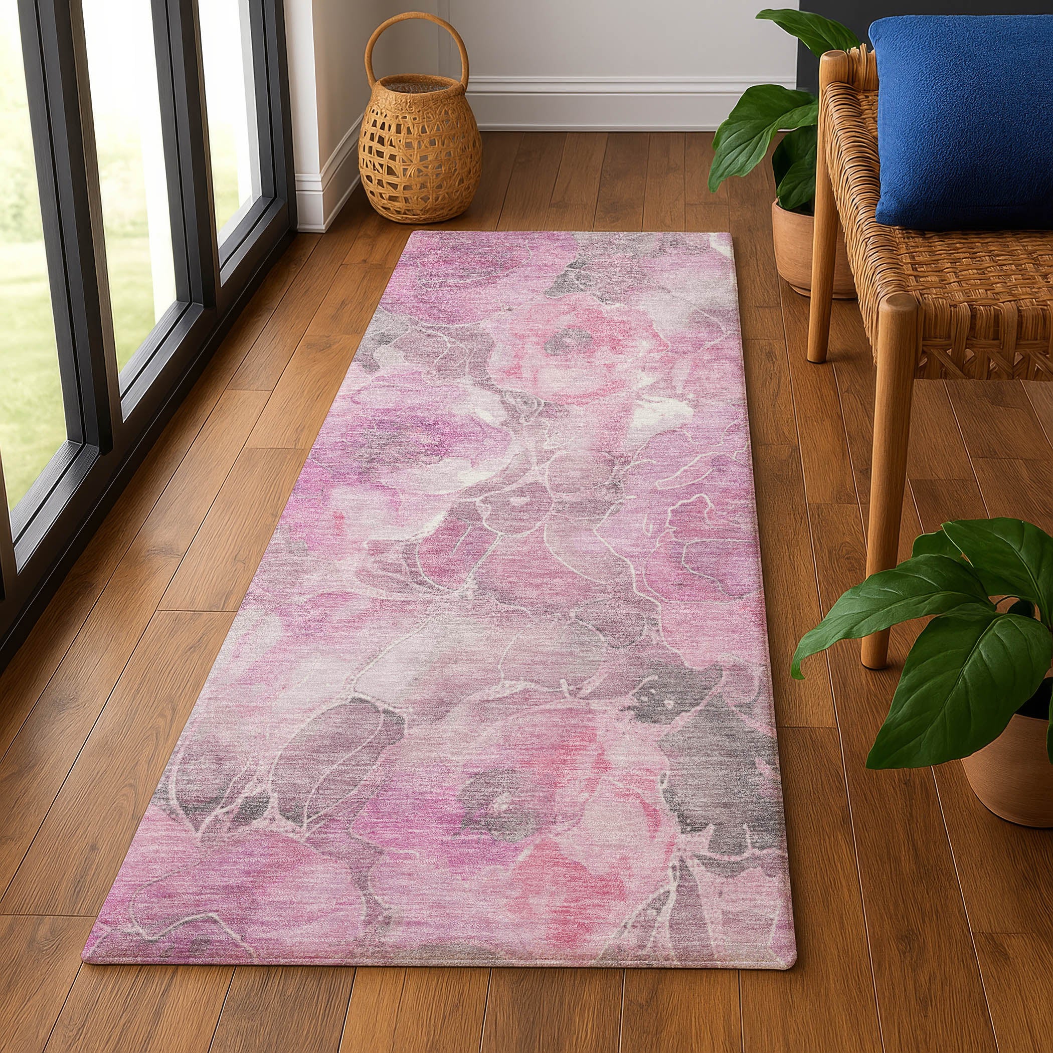Sintra Machine Washable Transitional Pink Rug 2'3" x 7'6" #shape_Runner