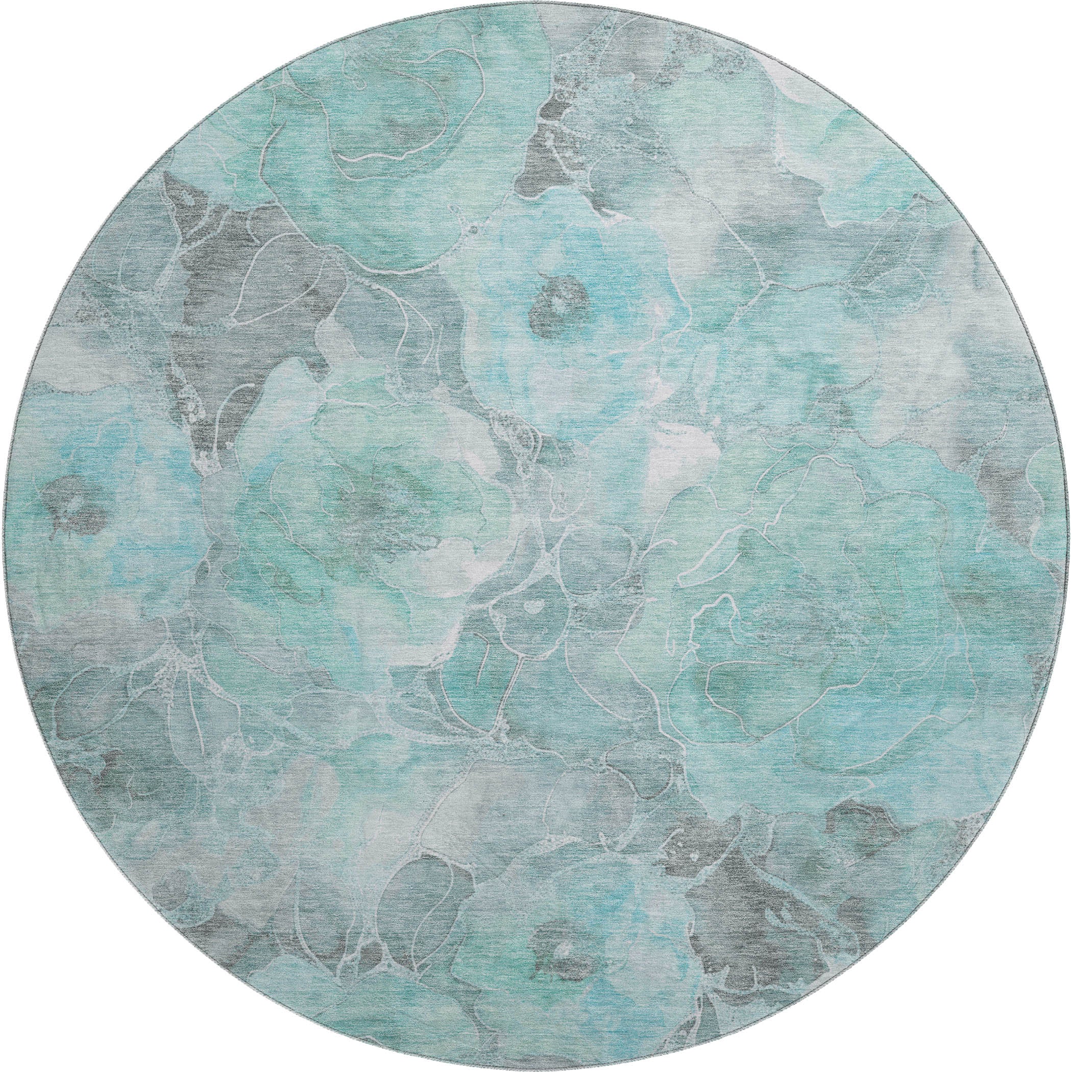 Sintra Machine Washable Transitional Teal Rug 8' x 8' #shape_Round