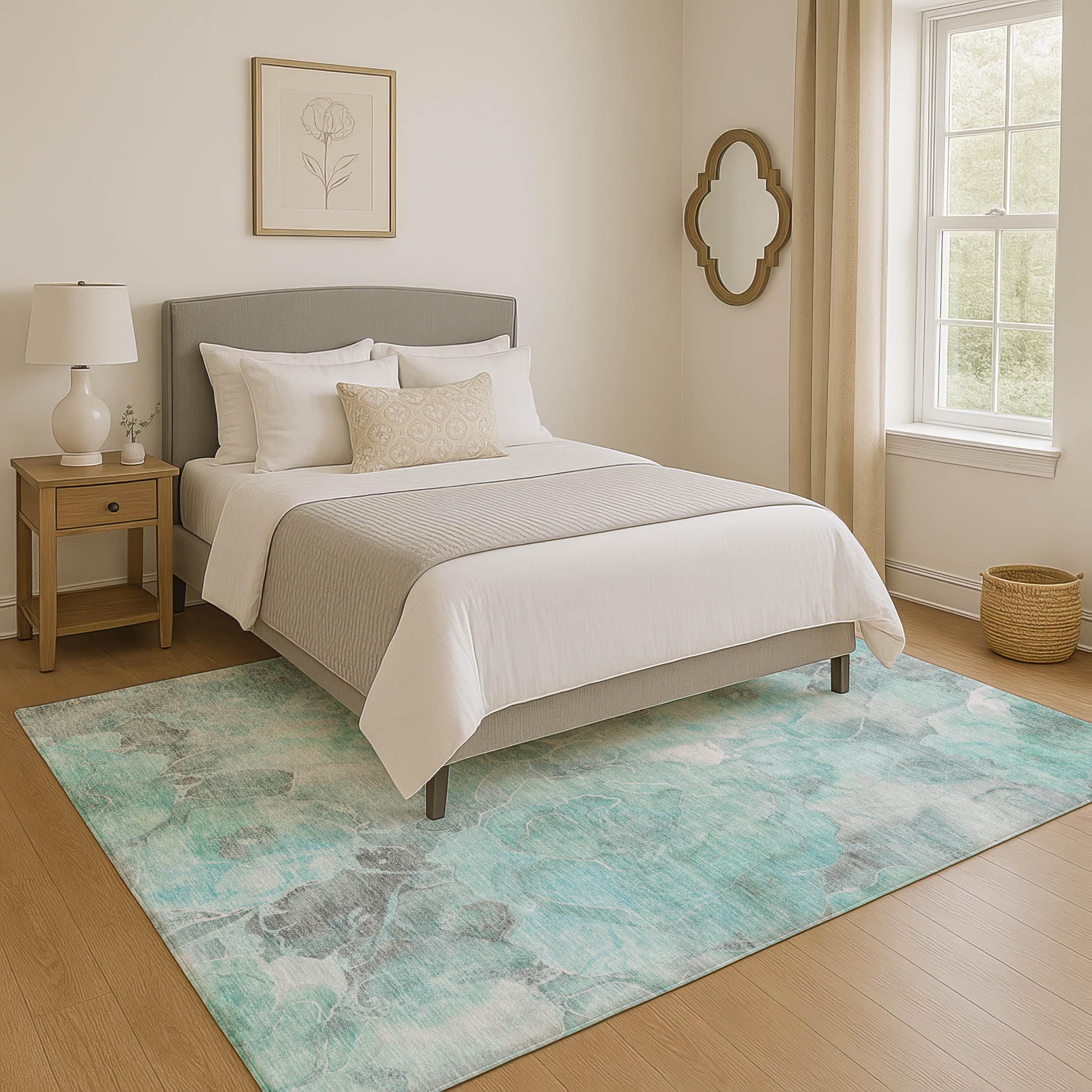 Sintra Machine Washable Transitional Teal Rug 2'6" x 3'10" #shape_Rectangle